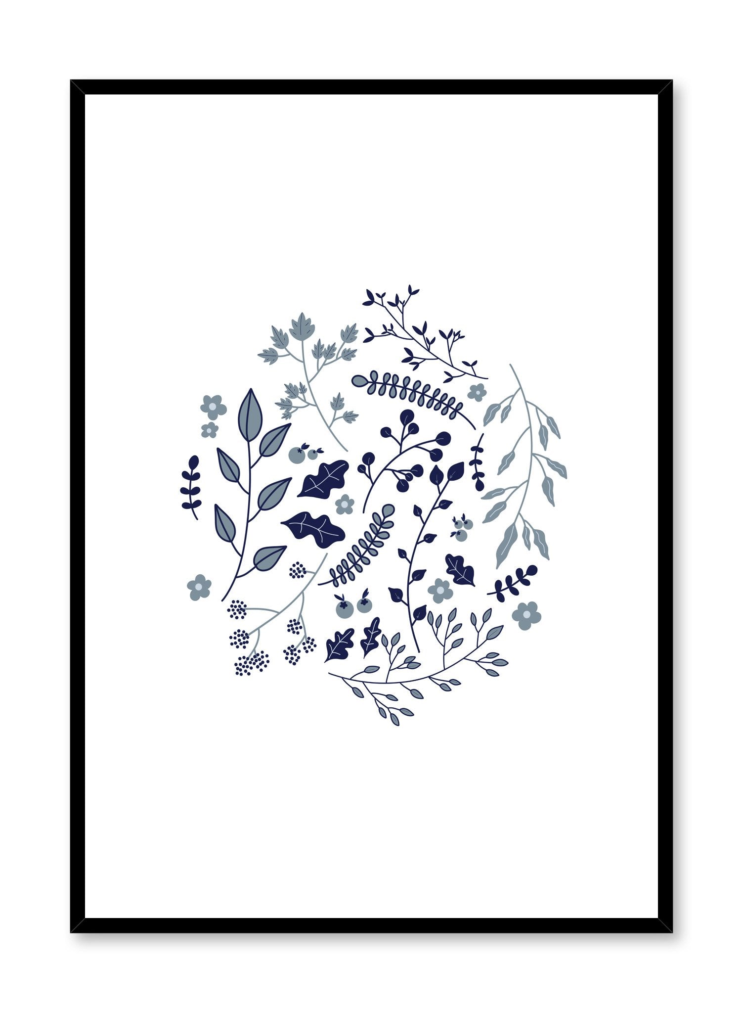 Botanicals in Blue Wall Art Poster - Vintage Botanical Print for Home Decor, Office & Living Room Aesthetic