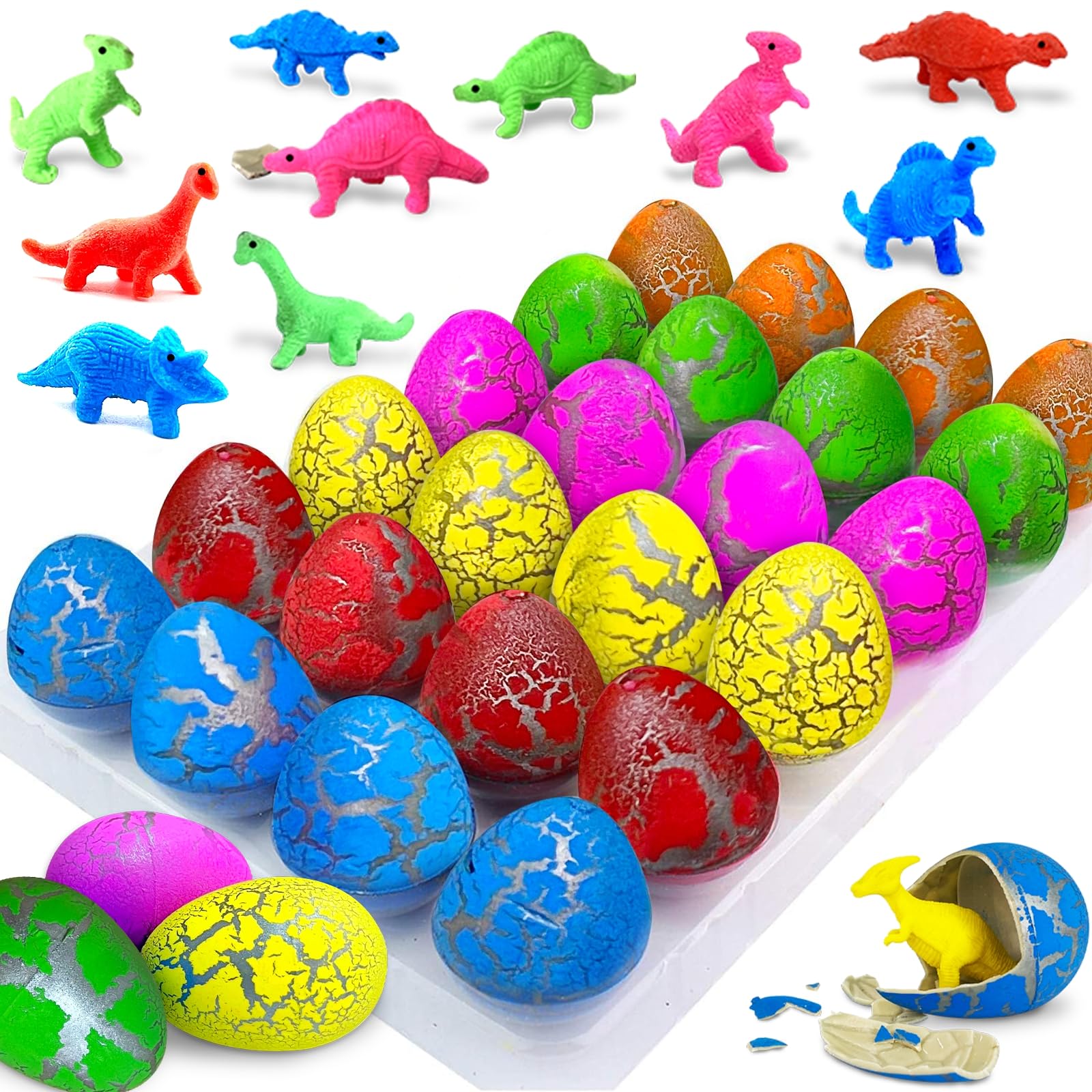 24 Pack Jumbo Easter Dinosaur Eggs - Fast Hatching in 2 Hours, Grow in Water Dinosaur Toys for Easter Baskets, Party Favors & Egg Hunt Goodie Bags - Prefilled with Fun Toys Inside - Perfect for Easter Celebrations, Kids Birthday Parties & Classroom Activities