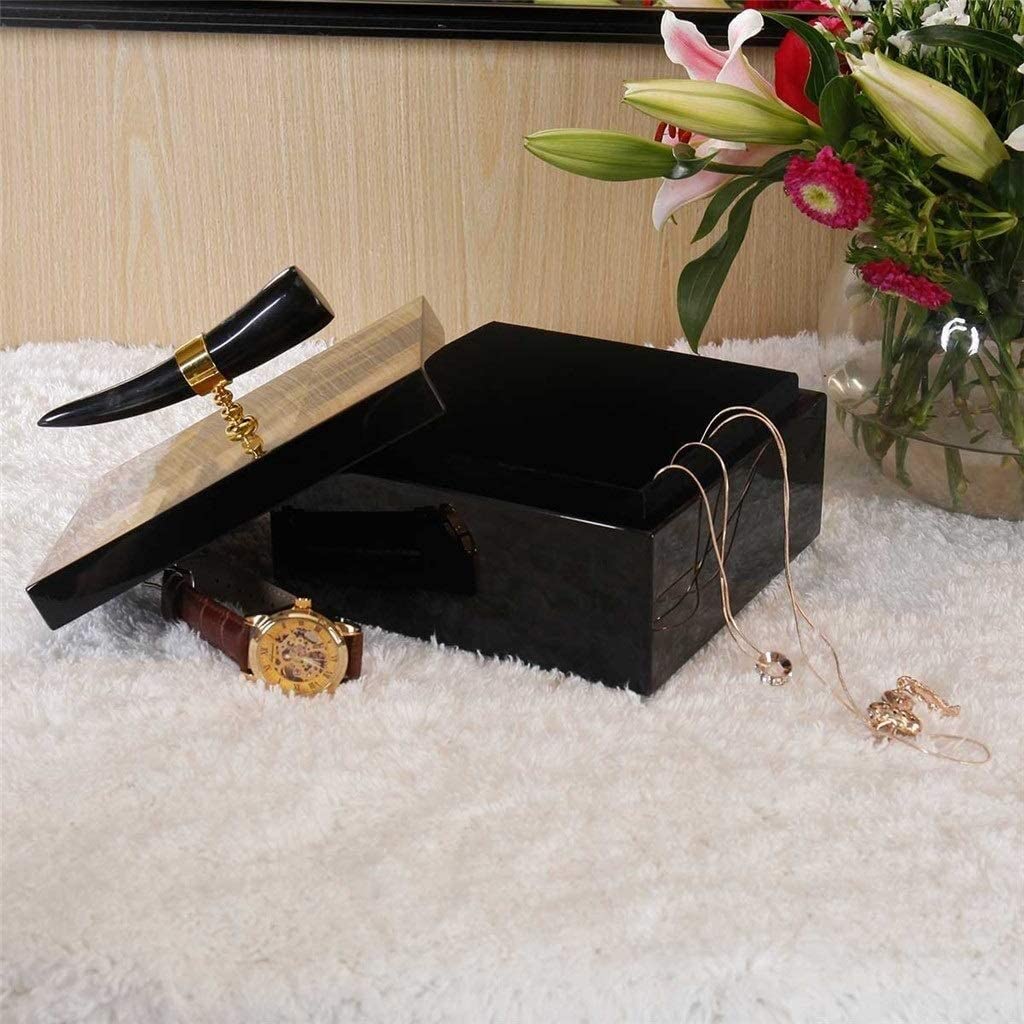 Elegant Wooden Jewelry Box with Horn Stripes - Black Velvet Lined Ring & Necklace Storage Organizer - Perfect Birthday Gift for Women | Jewelry Display & Home Decor Accessory