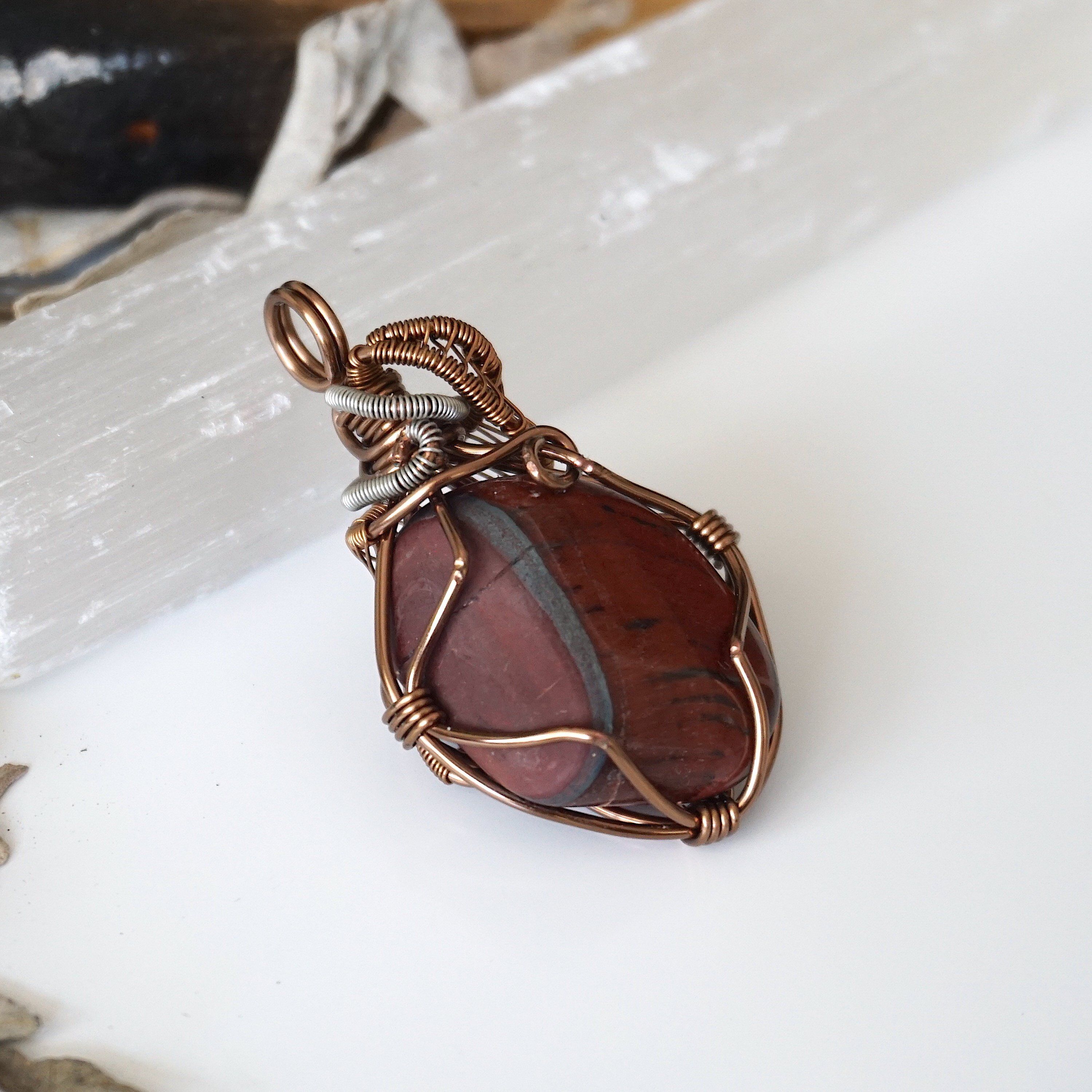Red Tigers Eye Crystal Necklace in Antique Bronze & Silver - Spiritual Healing Jewelry for Meditation, Yoga & Energy Protection