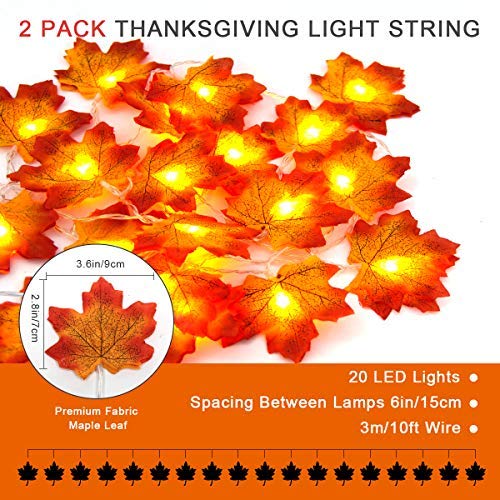 Coolrunner 2 Pack Maple Leaf String Lights - Waterproof Battery Operated LED Fall Garland with 2 Modes for Indoor/Outdoor Decor | Perfect for Thanksgiving, Christmas, Garden Parties & Home Decoration