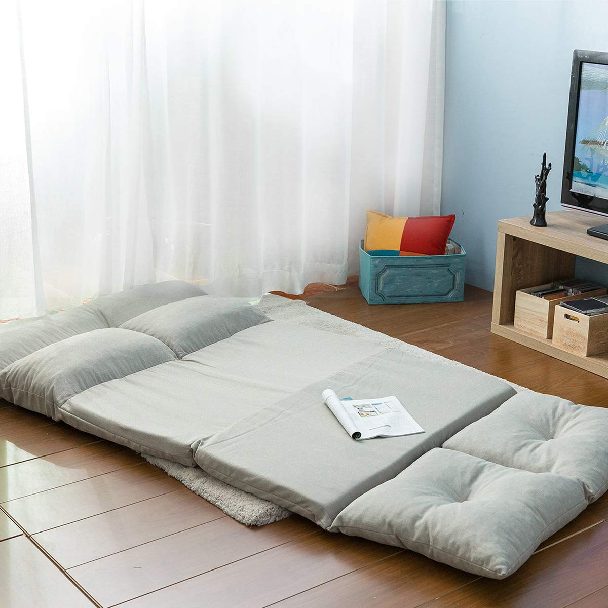 LZ LEISURE ZONE Adjustable Foldable Floor Sofa Bed - Convertible Gaming Sofa Mattress & Futon Couch with 2 Pillows for Living Room, Bedroom, Dorm or Game Room Relaxation