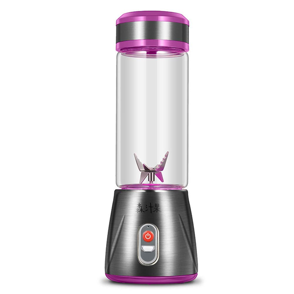 Portable USB Mini Blender Juicer - 6 Blades Smoothie Maker, Rechargeable Personal Blender with Large mAh Battery, Electric Juice Cup for Travel, Gym, Camping & Home - Glass Cup, Purple (Ideal for Smoothies, Protein Shakes & Healthy Drinks On-The-Go)