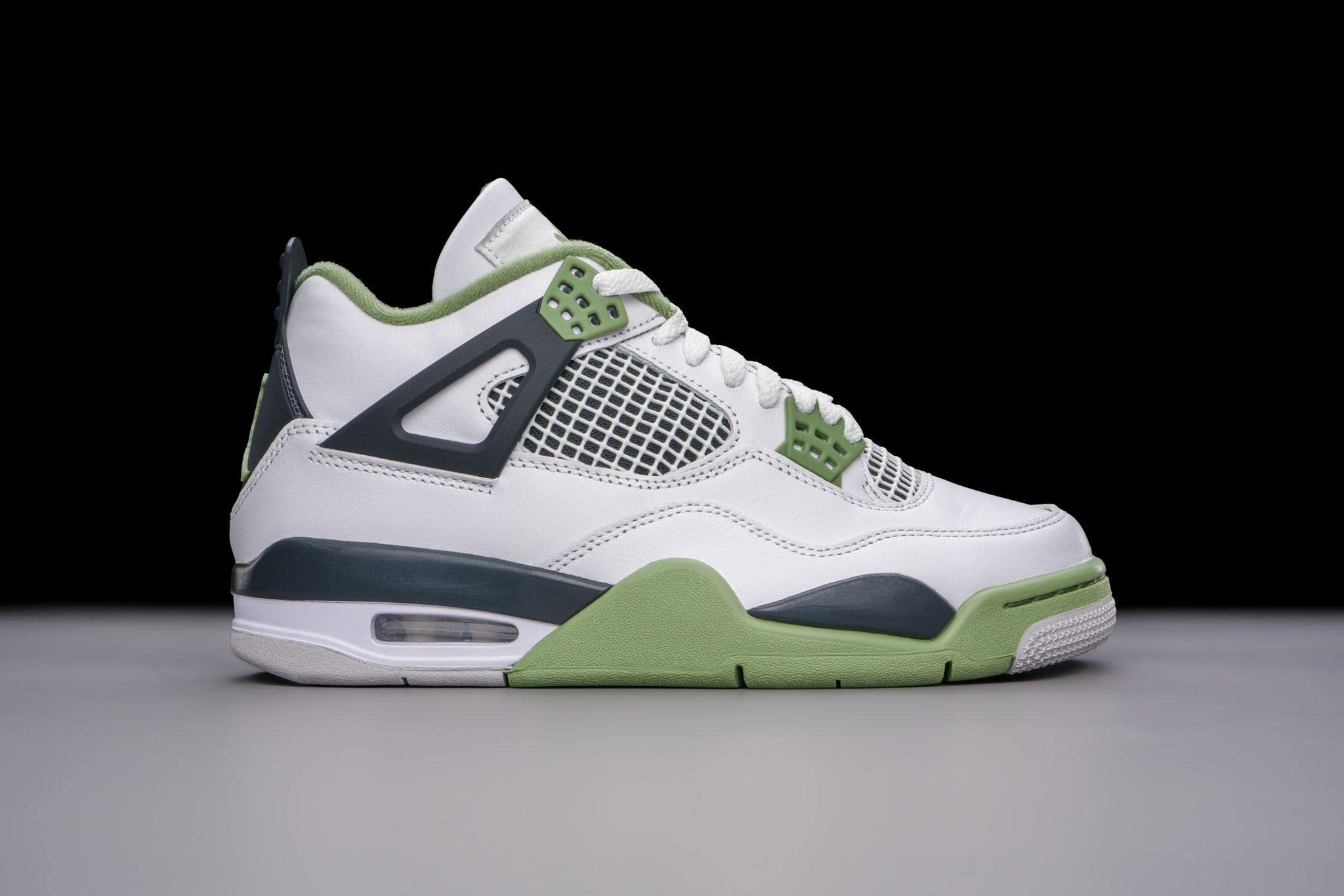 Jordan Air 4 Retro Women's Sneakers - White/Oil Green-Dark Ash (AQ9129-103) Size 9 | Classic Basketball Shoes for Women | Perfect for Casual Wear, Gym & Street Fashion