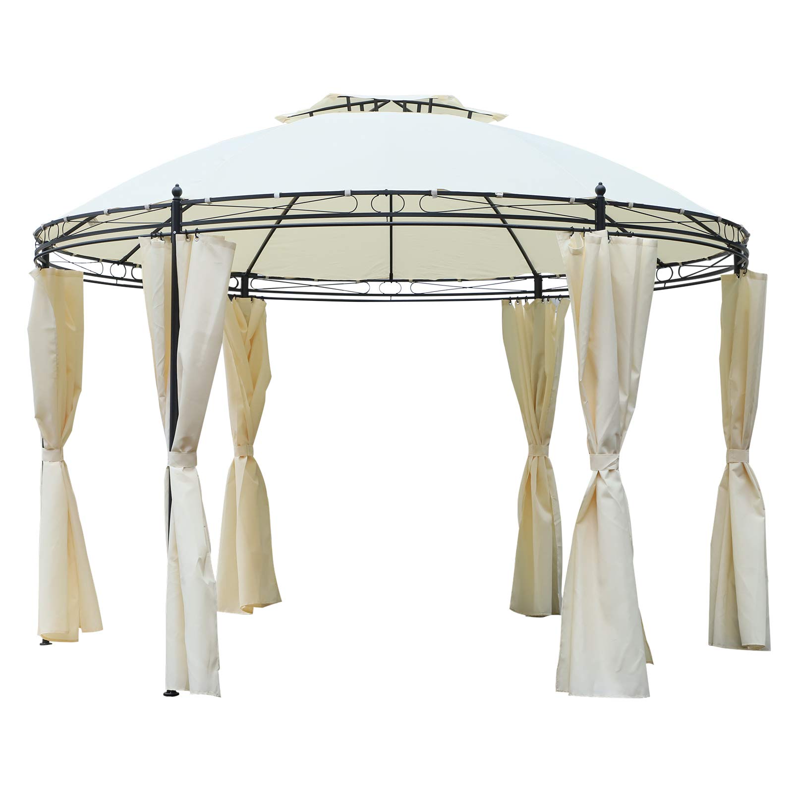 Outsunny 11.5' Steel Outdoor Patio Gazebo with Double Roof & Side Curtains, Cream White - Perfect for Garden, Backyard, and Outdoor Parties