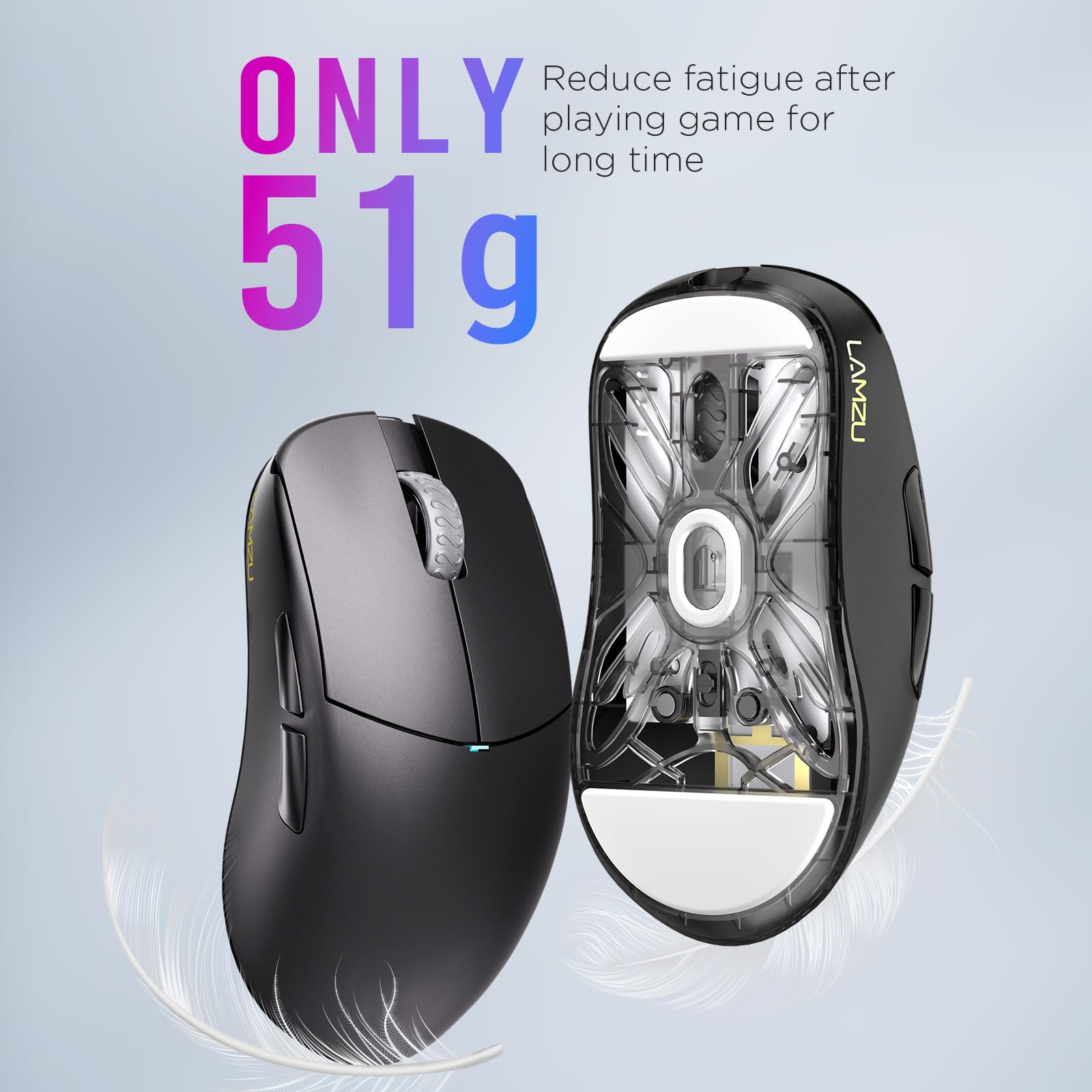 Lamzu Atlantis Mini 4K Wireless Gaming Mouse - Ultra Lightweight 51g, 26000 DPI, Symmetrical Design, Mechanical Switches, Silver TTC Encoder, PAW3395 Sensor, Nordic 52840-4k Dongle - Perfect for FPS, MOBA & Esports Gaming