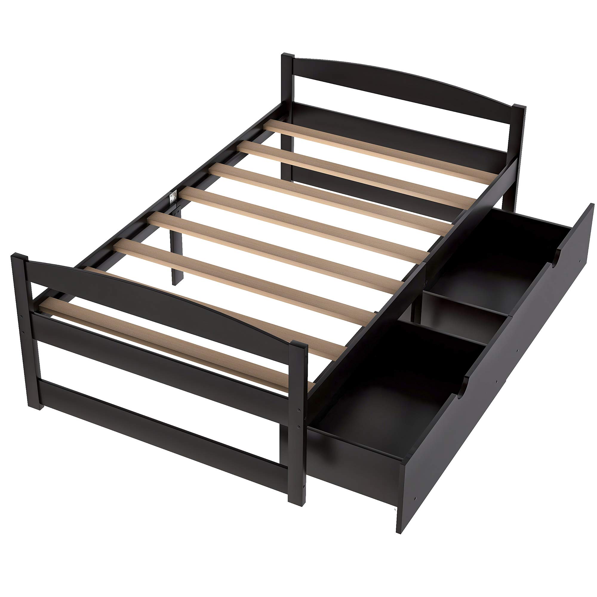 Twin Size Wooden Daybed Frame with 2 Rolling Drawers - Espresso Finish Platform Bed for Guest Room, Dorm, or Small Space