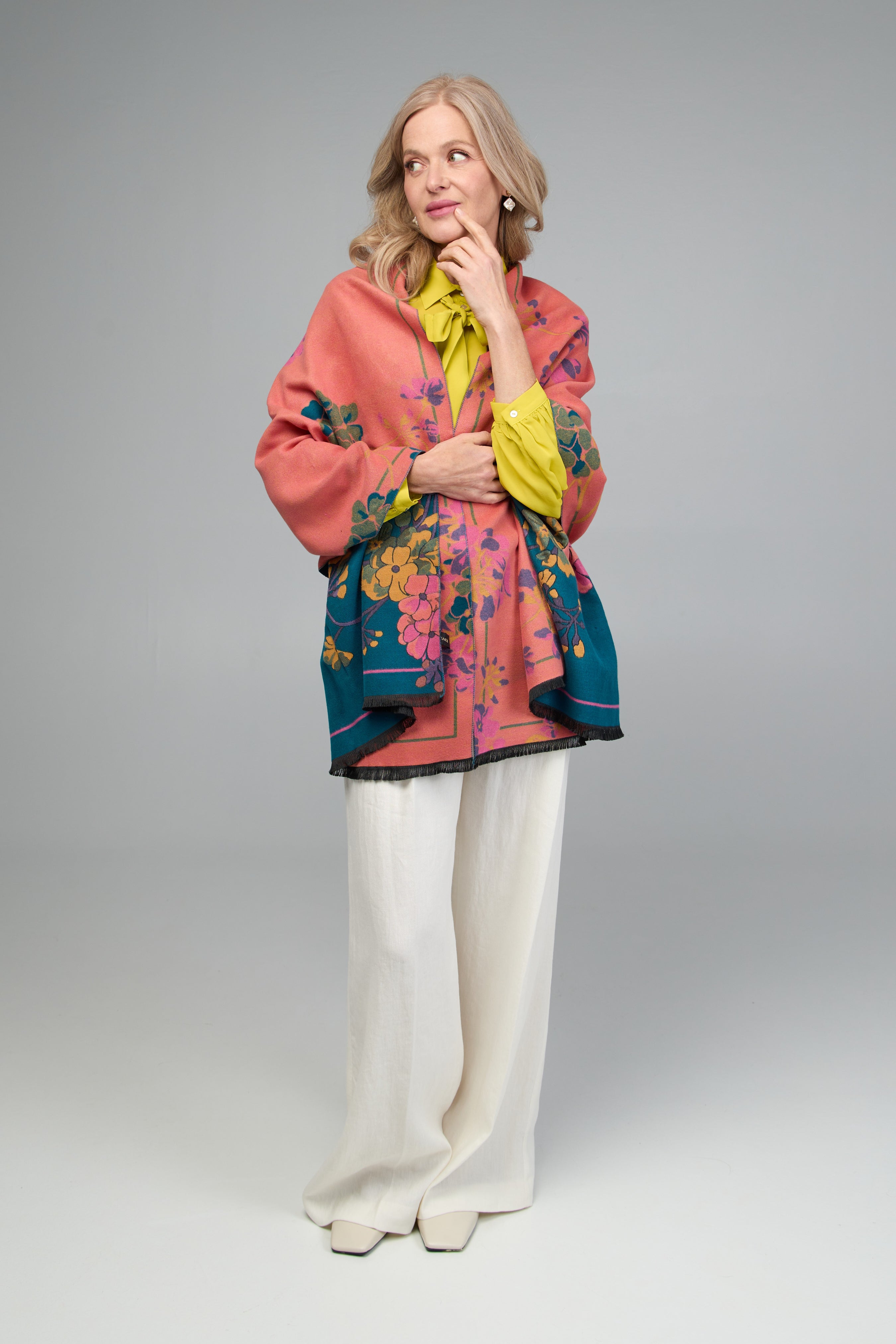 Two Tone Floral Reversible Scarf - Soft Lightweight Womens Fashion Accessory for Spring & Fall Outfits