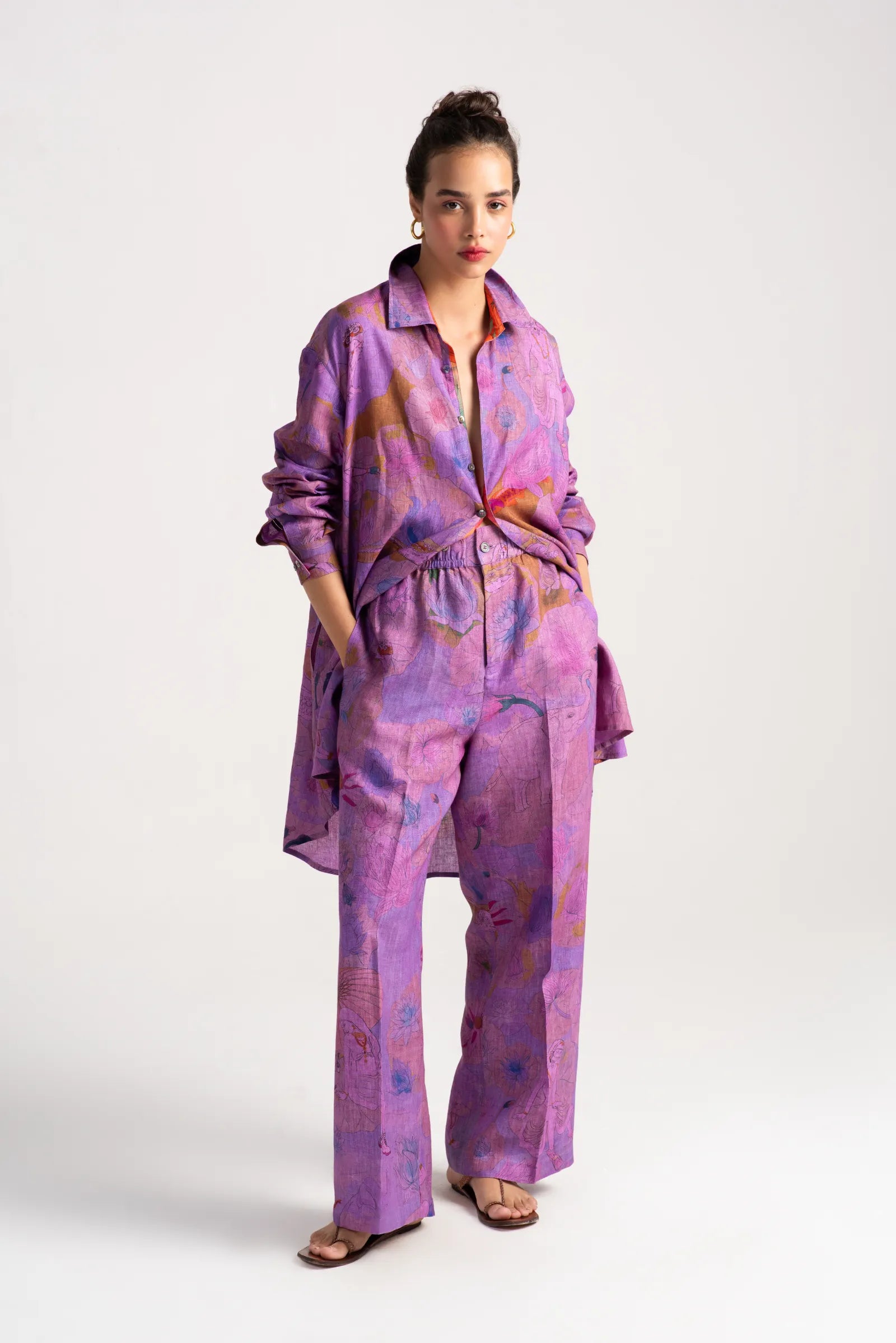 Chandrika Women's Linen Pants in Amethyst Purple - Comfortable Casual Trousers for Summer, Travel & Lounge Wear