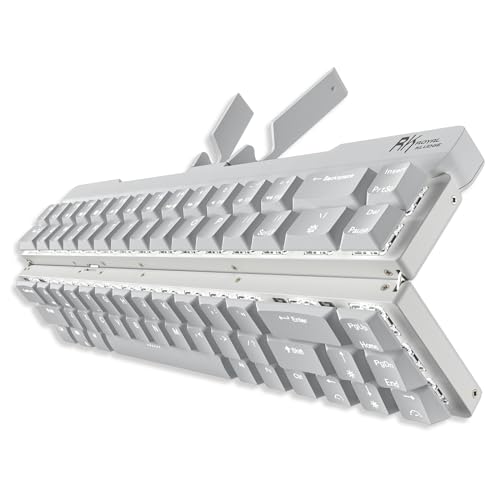 RK ROYAL KLUDGE F68 60% Foldable Wireless Mechanical Keyboard - Low Profile Aluminum Body with Built-in Stand, White Backlit, 68 Keys, Tactile Brown Switch - Perfect for Office, Gaming & Travel