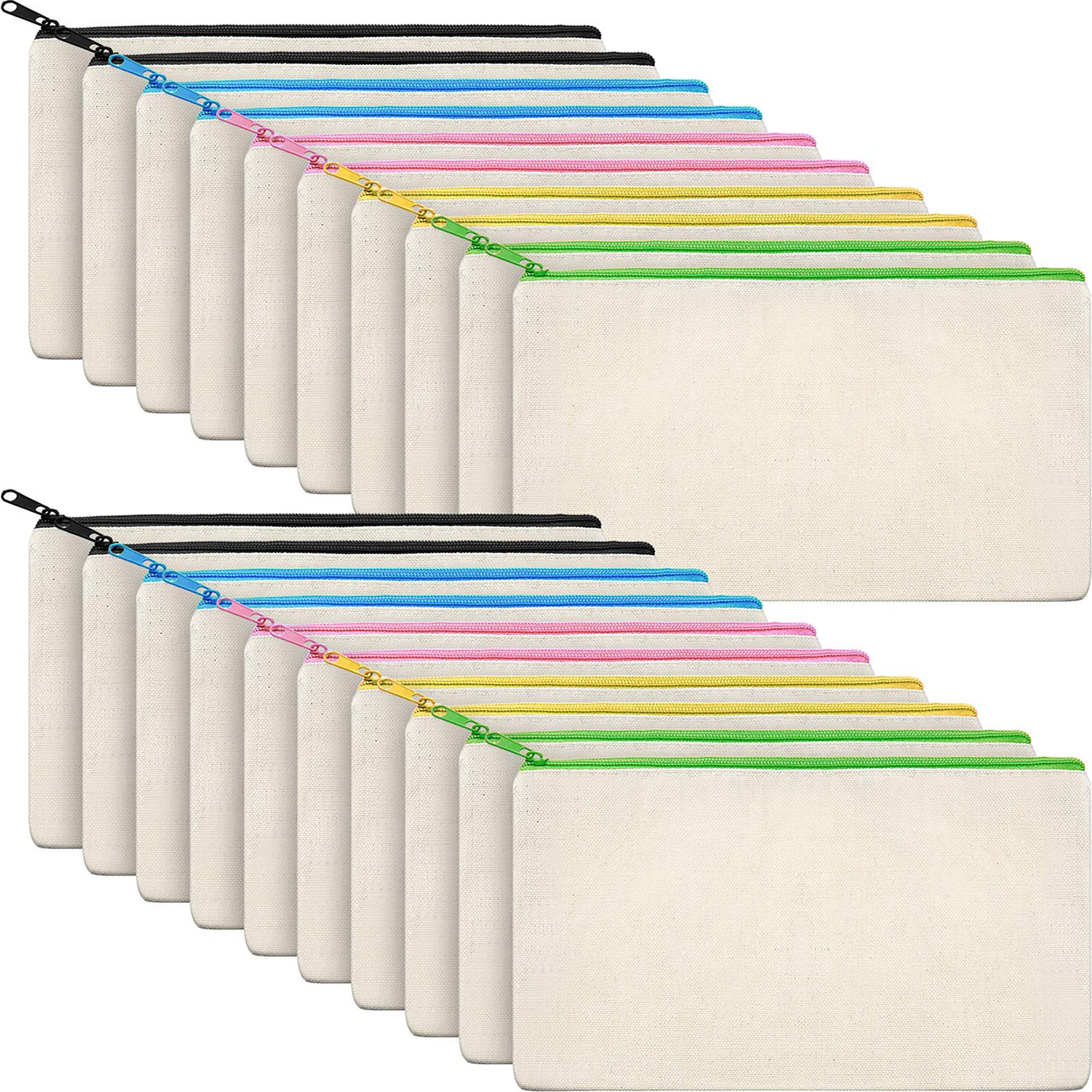 40-Piece Multicolor Zipper Canvas Makeup Bags - Travel Organizer, Pencil Case, DIY Craft Pouch for School & Cosmetic Storage | Perfect for Travel, School Supplies & Gift Packaging