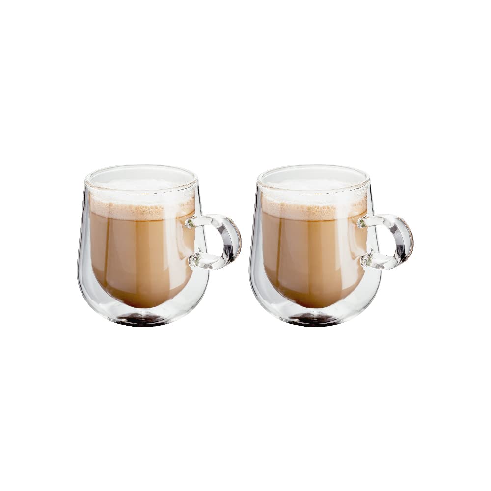 Premium Double Walled Glass Coffee Mugs Set of 2 - 275ml (9.3oz) Vacuum Insulated Handcrafted Artisan Cups for Hot & Cold Drinks - Perfect for Home, Office or Cafe Use