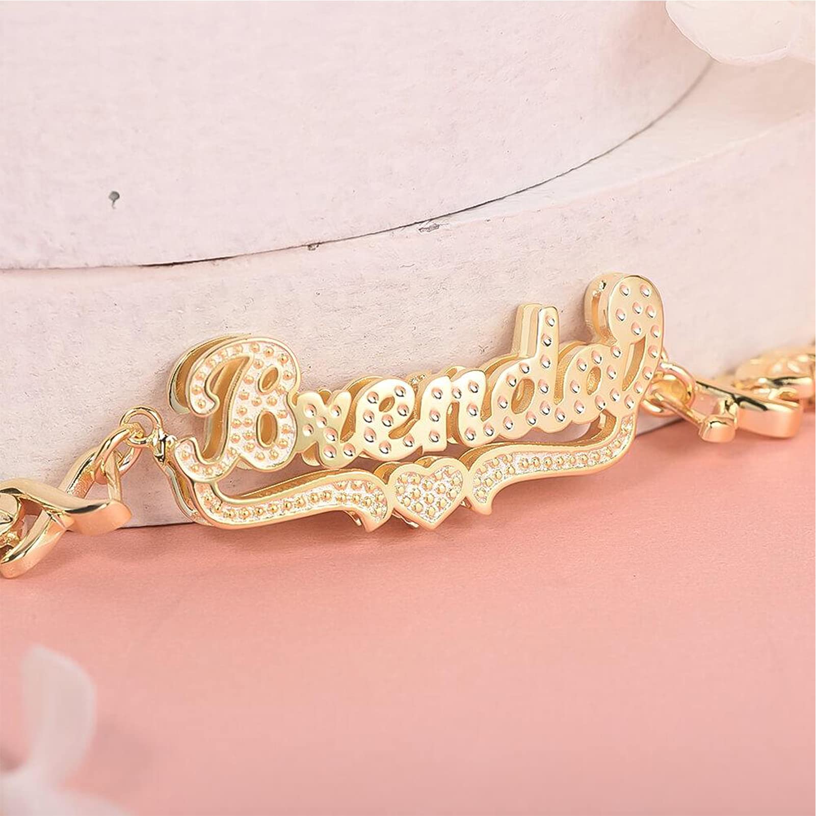 BlingSparkle Personalized Name Bracelet for Women - 18K Gold Plated Custom Charm Cuff Bracelet with Heart Nameplate - Engrave Any Words - Perfect Jewelry Gift for Teen Girls & Best Friends - Ideal for Birthdays, Anniversaries & Special Occasions