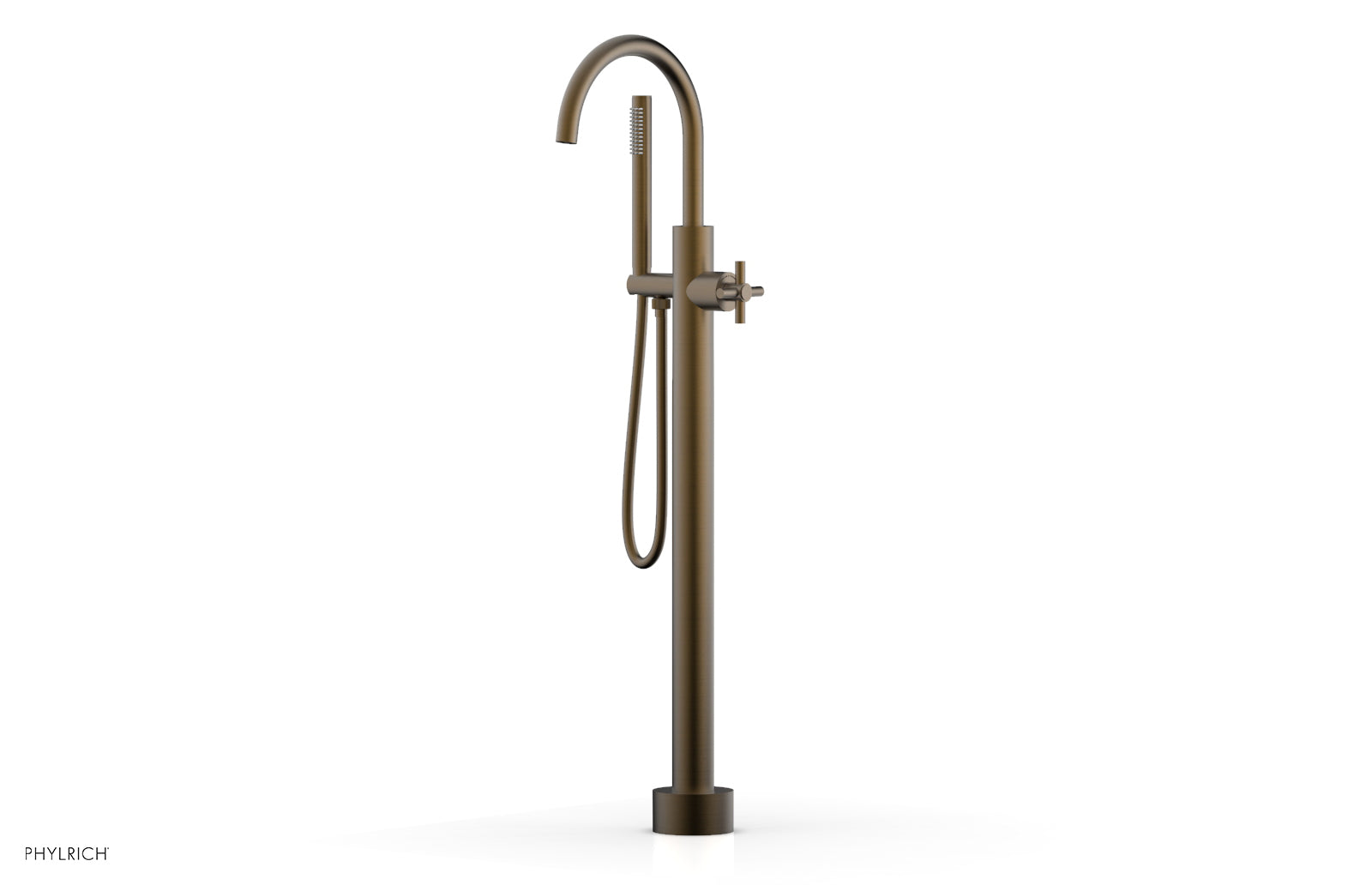Premium Tall Floor Mount Tub Filler with Cross Handle & Hand Shower - D1314401 - Perfect for Modern Bathroom Renovations and Spa-Like Showers