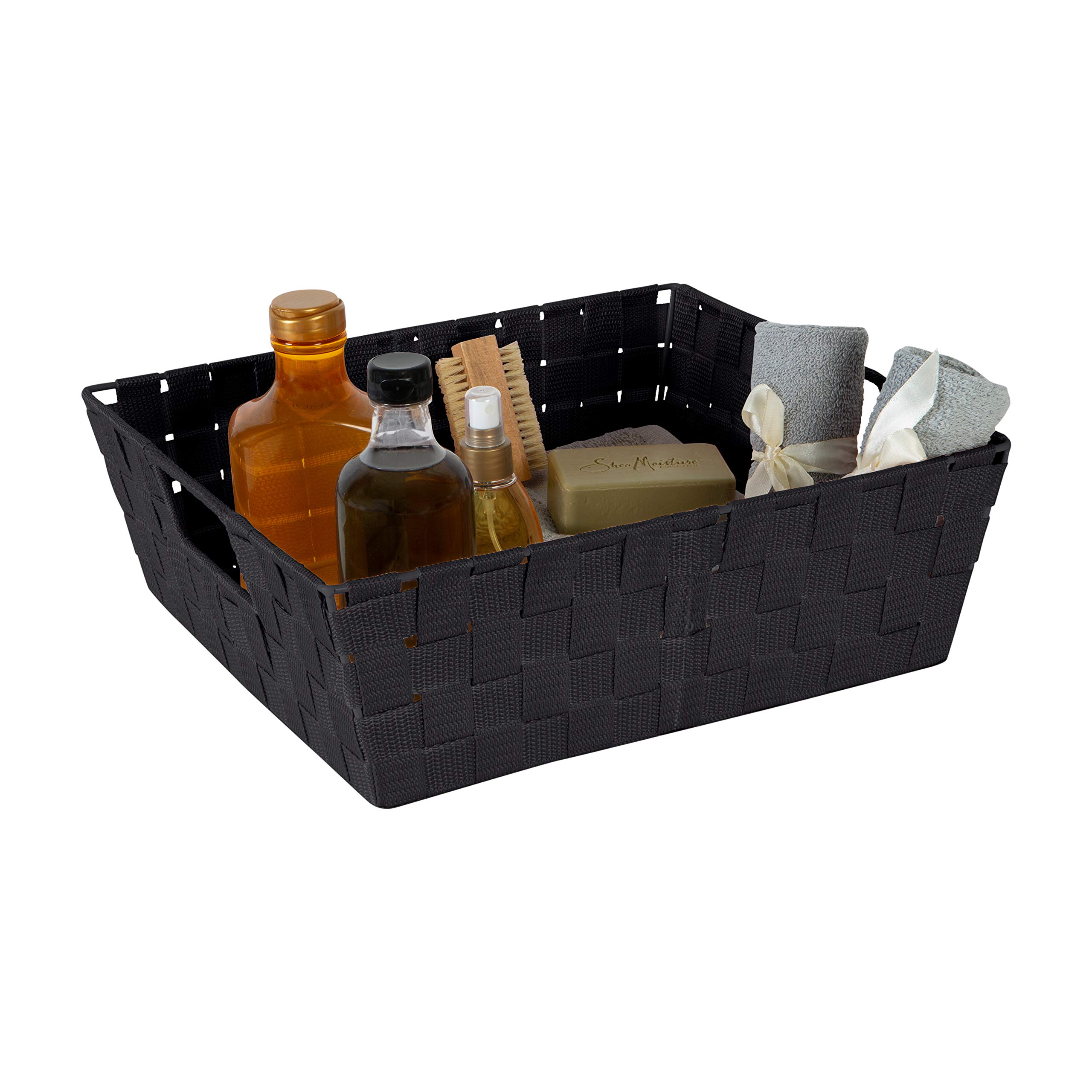 Large Woven Storage Basket with Handles - 2 Pack Black Decorative Organizer for Closet, Bedroom, Bathroom & Nursery | Perfect for Toys, Accessories & Gifts | Space-Saving Home Organization Solution
