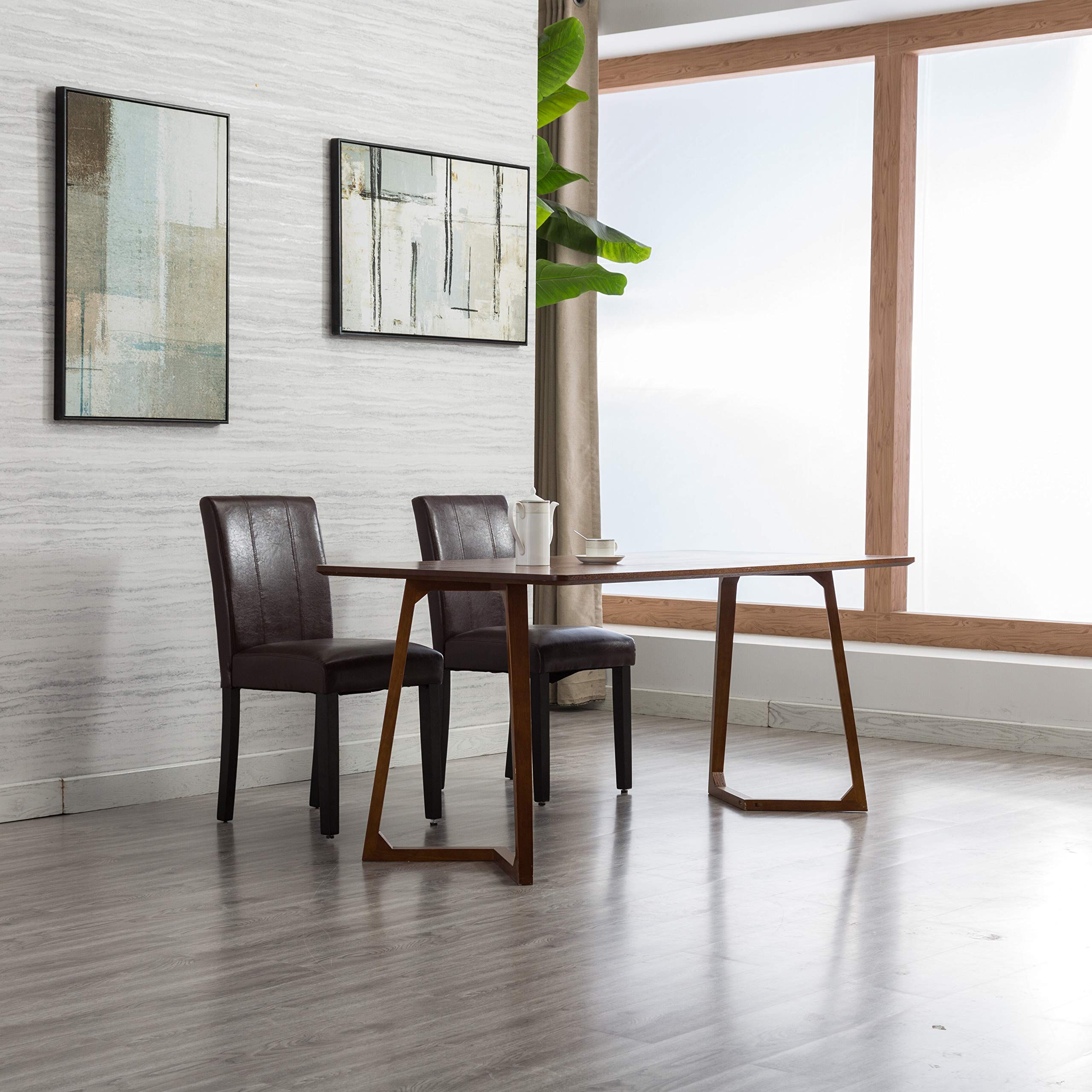 2 Pack Solid Wood Leatherette Parson Dining Chairs - Brown - Modern Kitchen & Dining Room Furniture Set for Home & Restaurant Use