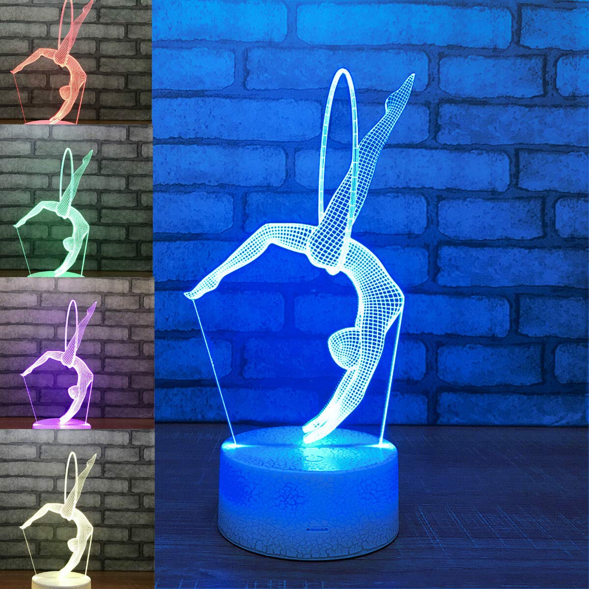 3D Optical Illusion LED Night Light - Touch Control 7 Color Changing Ballet Gymnast Table Lamp for Kids Room, Nursery, Christmas Decor, Birthday Gift for Children (Home & Desk Decoration)