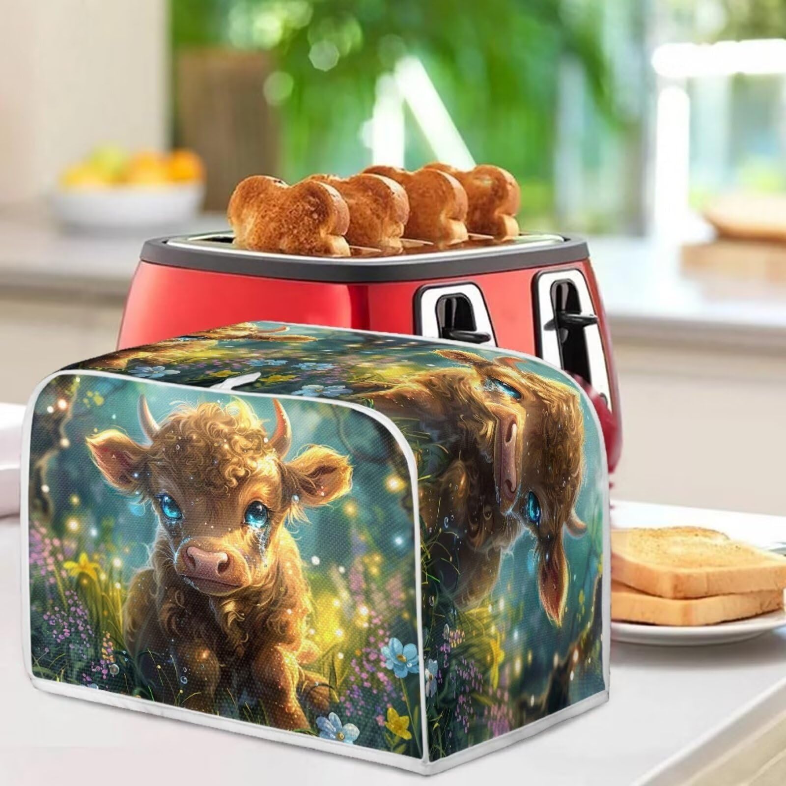 Highland Cattle Printed Toaster Cover - 4 Slice Dustproof Kitchen Appliance Protector - Washable Oven Bakeware Cover for Fingerprint Protection | Perfect for Country Style Kitchens & Farmhouse Decor