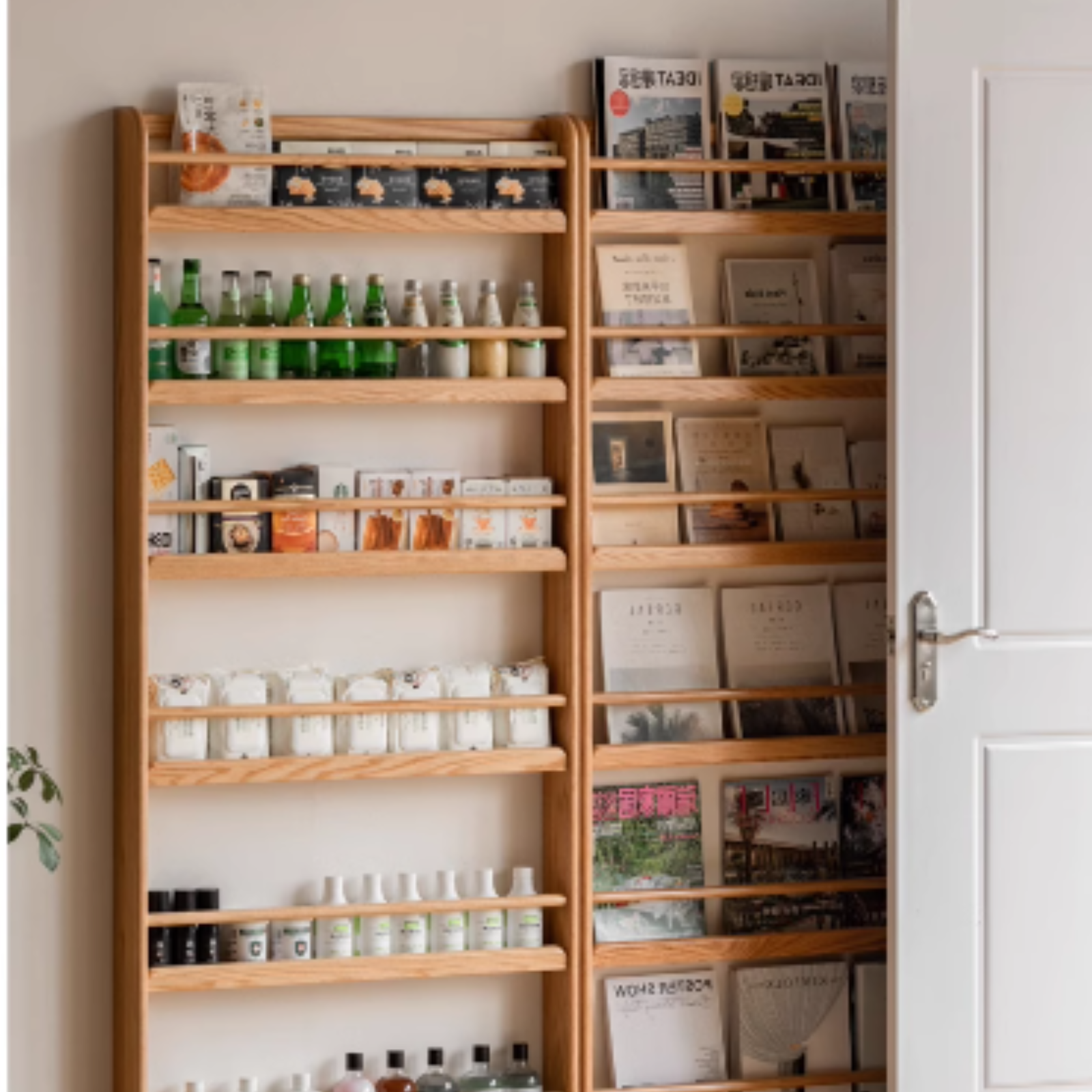 Solid Oak Wood Wall-Mounted Ultra-Thin Bookshelf - Modern Floating Shelf for Living Room, Bedroom, or Office Storage & Display