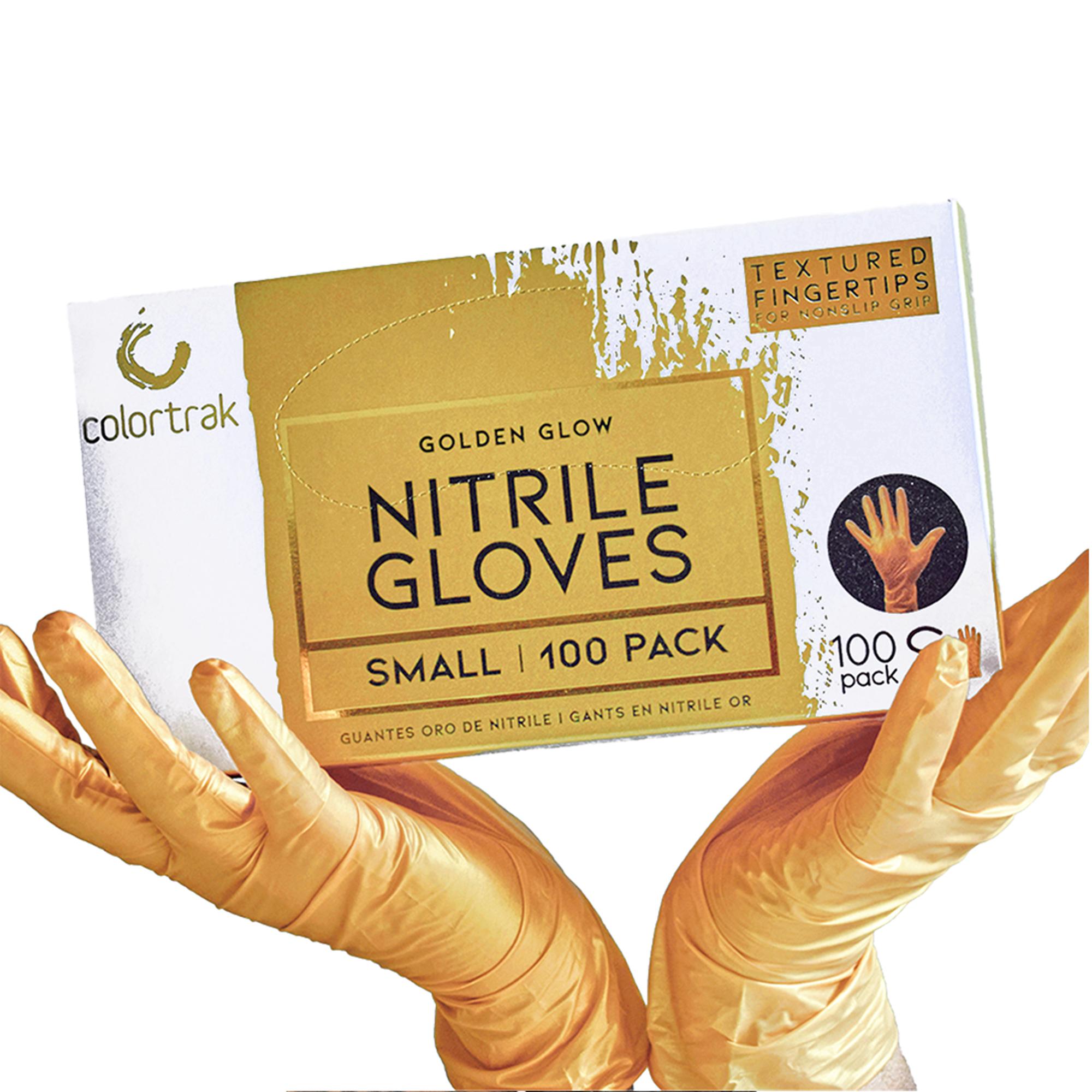 Premium Colortrak Nitrile Gloves - Luminous Gold, 100 Count, Disposable Safety Gloves for Medical, Cleaning & Food Handling | Latex-Free, Durable & Comfortable Protection