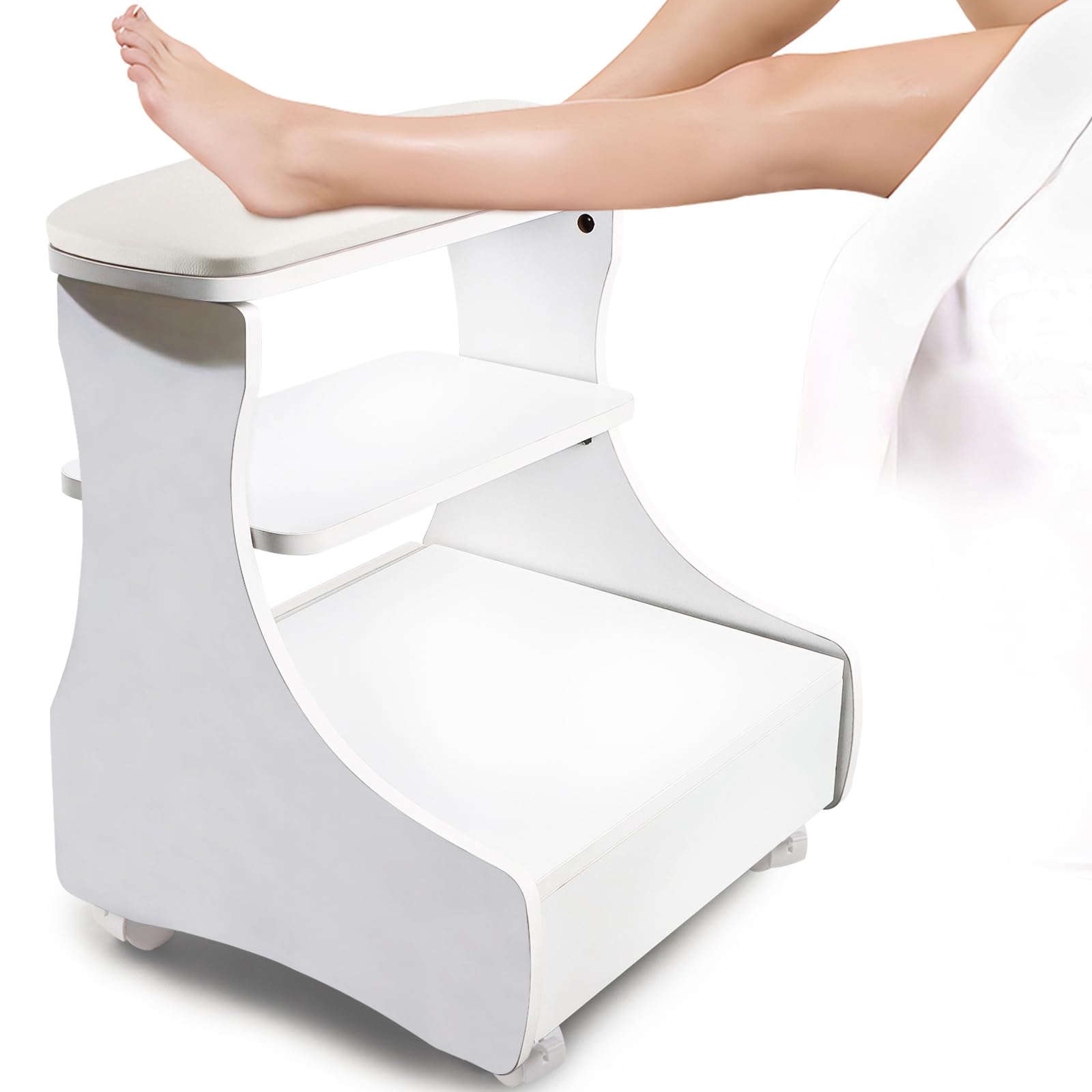 Premium PU Leather Pedicure Foot Rest with Wheels - Adjustable Manicure Foot Stool for Home Salon & Spa Use - Comfortable Beauty Footrest for Pedicures, Nail Care & Relaxation (White) - Perfect for Home Salons, Spas & DIY Nail Care Sessions