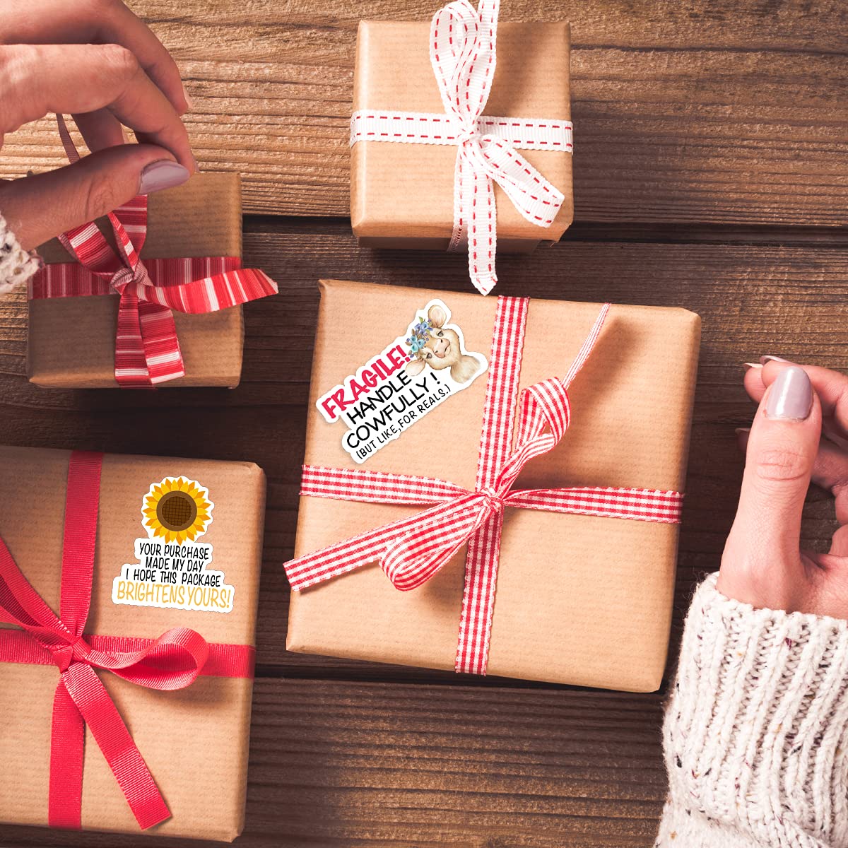 Wailozco Fragile Handle with Care Stickers - 500 Labels Per Roll | Thank You, Handmade & Small Business Stickers for Envelopes, Online Retailers & Handmade Goods | Perfect for Packaging, Shipping & Branding