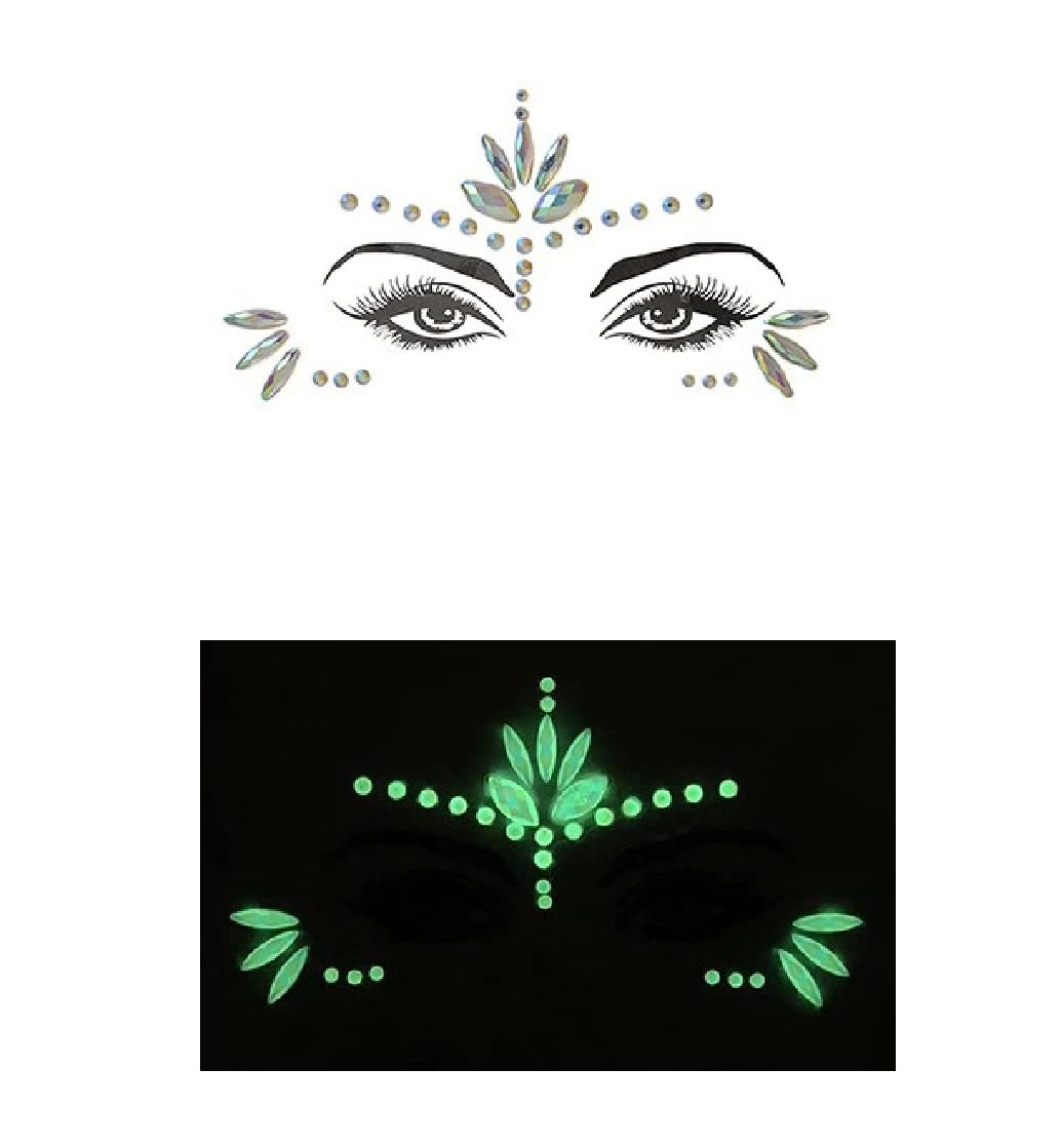S.A.V.I 3D Luminous Crystal Diamond Face Stickers - Glow in The Dark Rhinestone Face Jewels for Party, Disco, Club, Bar, Halloween & Festival Makeup (Pack of 24) - Perfect for Rave, Cosplay, Carnival & Nightlife Events