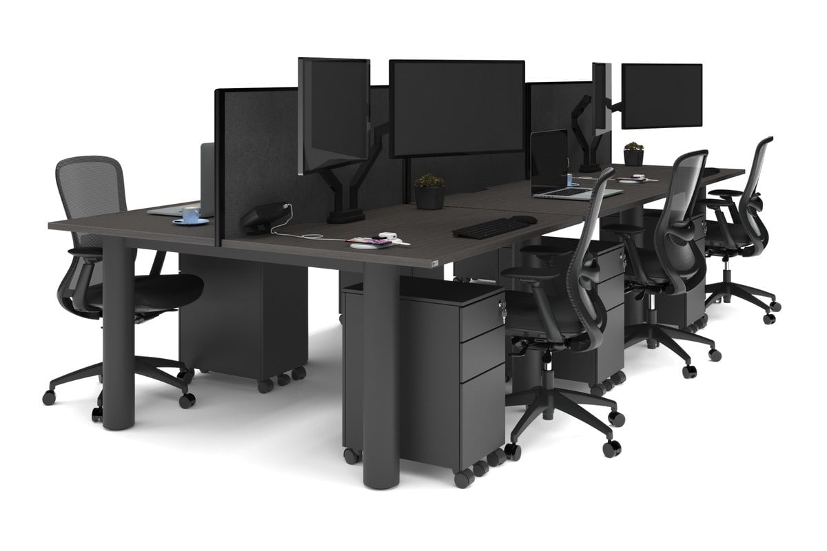 Quadro Cylinder Leg 6-Person Office Workstation Desk [1200L x 700W] - Modern Office Furniture for Collaborative Workspaces & Open Plan Offices