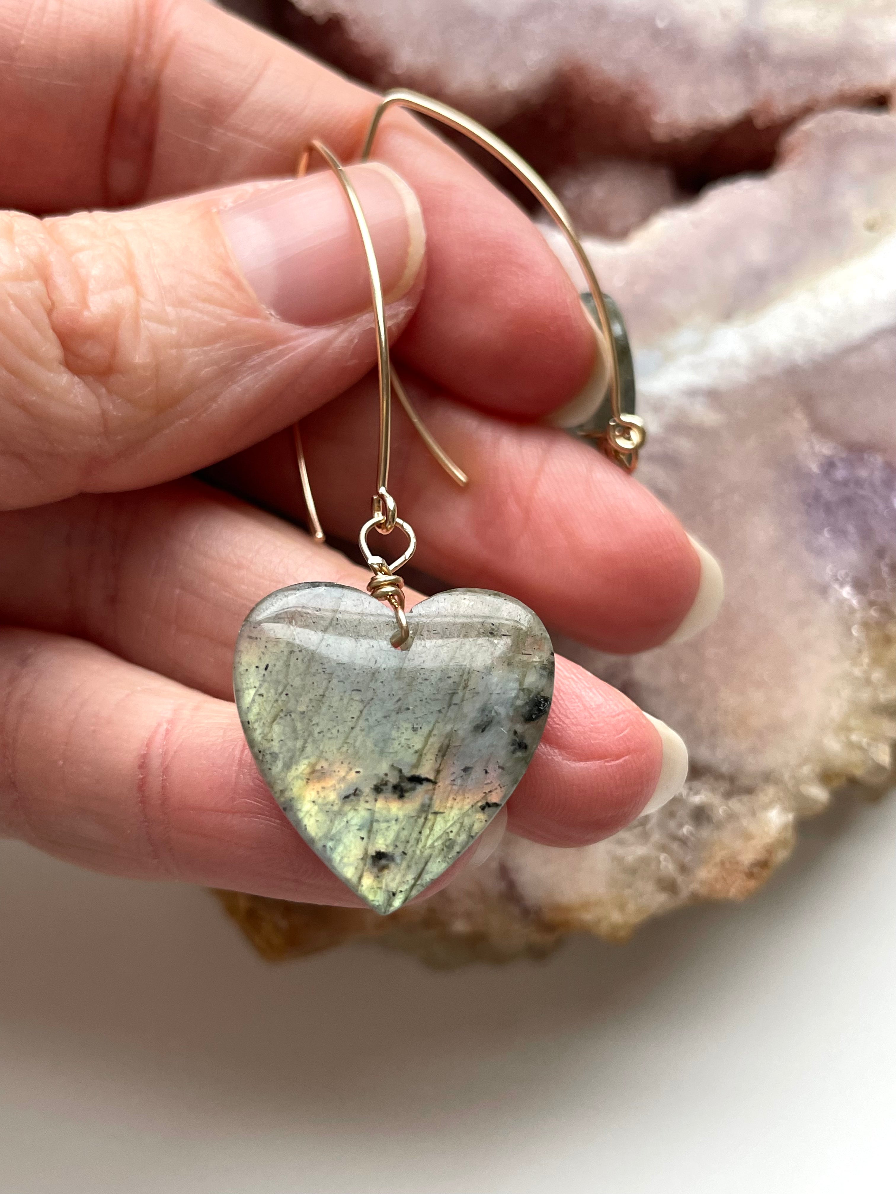 Gold Labradorite Dangle Drop Crystal Earrings for Women - Elegant Bohemian Jewelry for Party, Wedding & Everyday Wear