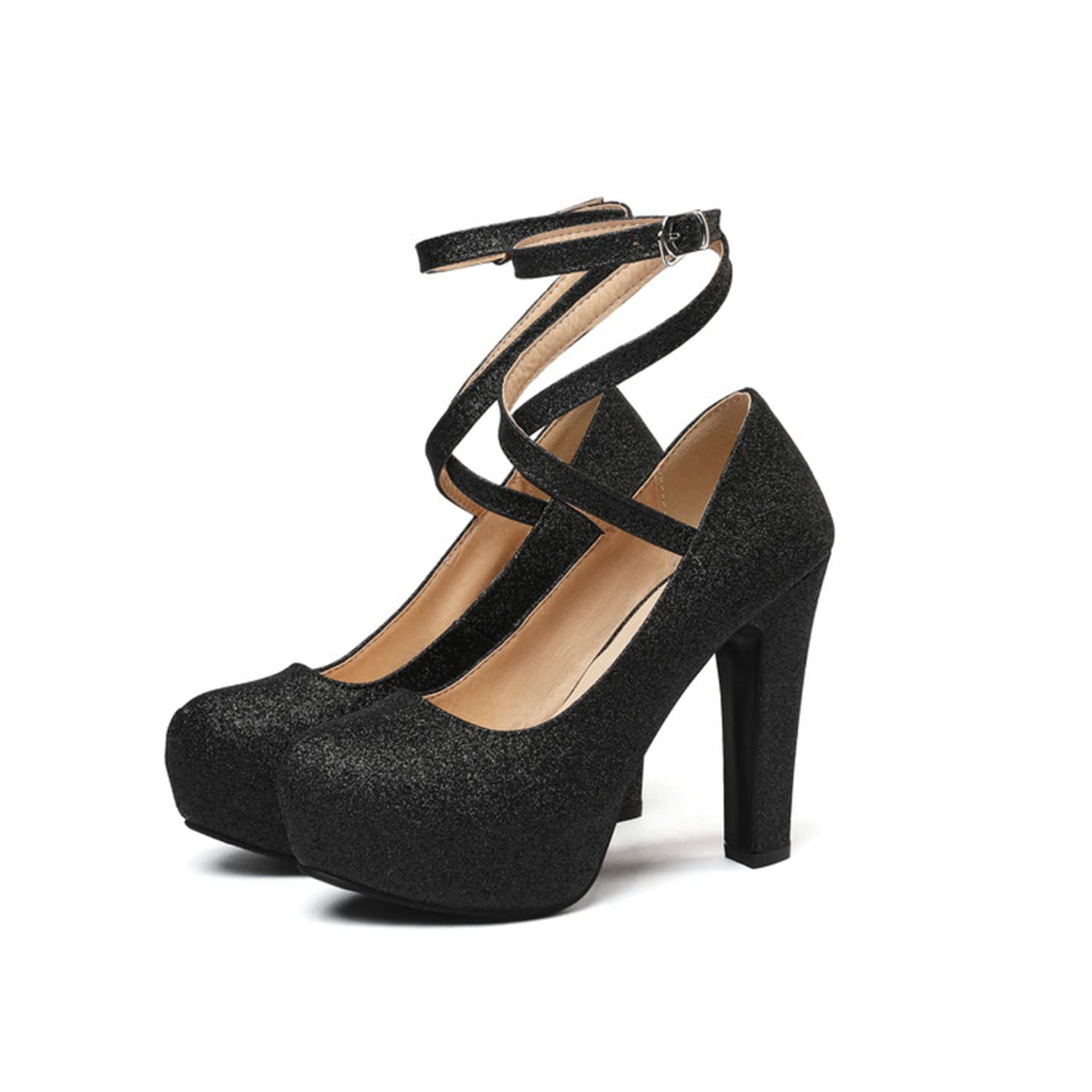 Viuluti Women's High Heel Pumps - Comfortable Closed Toe Ankle Strap Dress Shoes with Platform for Work, Party & Special Occasions