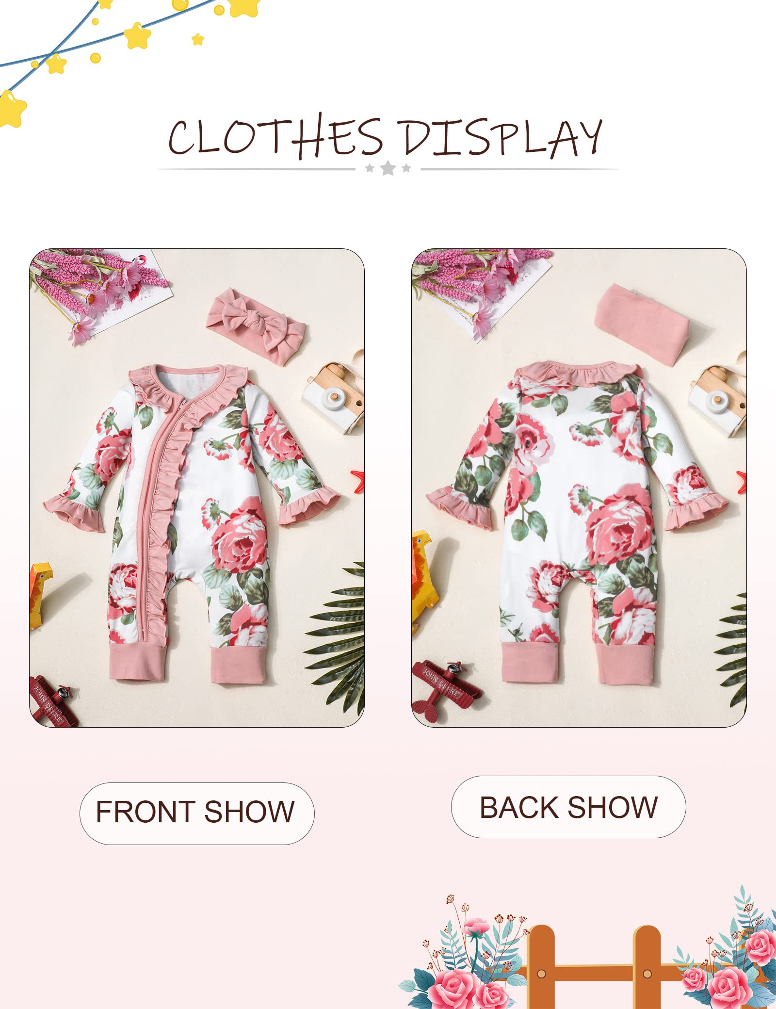 Adorable Newborn Baby Girl Outfits - Soft Long Sleeve Ruffle Onesies with Matching Headband | Perfect for Photoshoots, Special Occasions & Everyday Wear