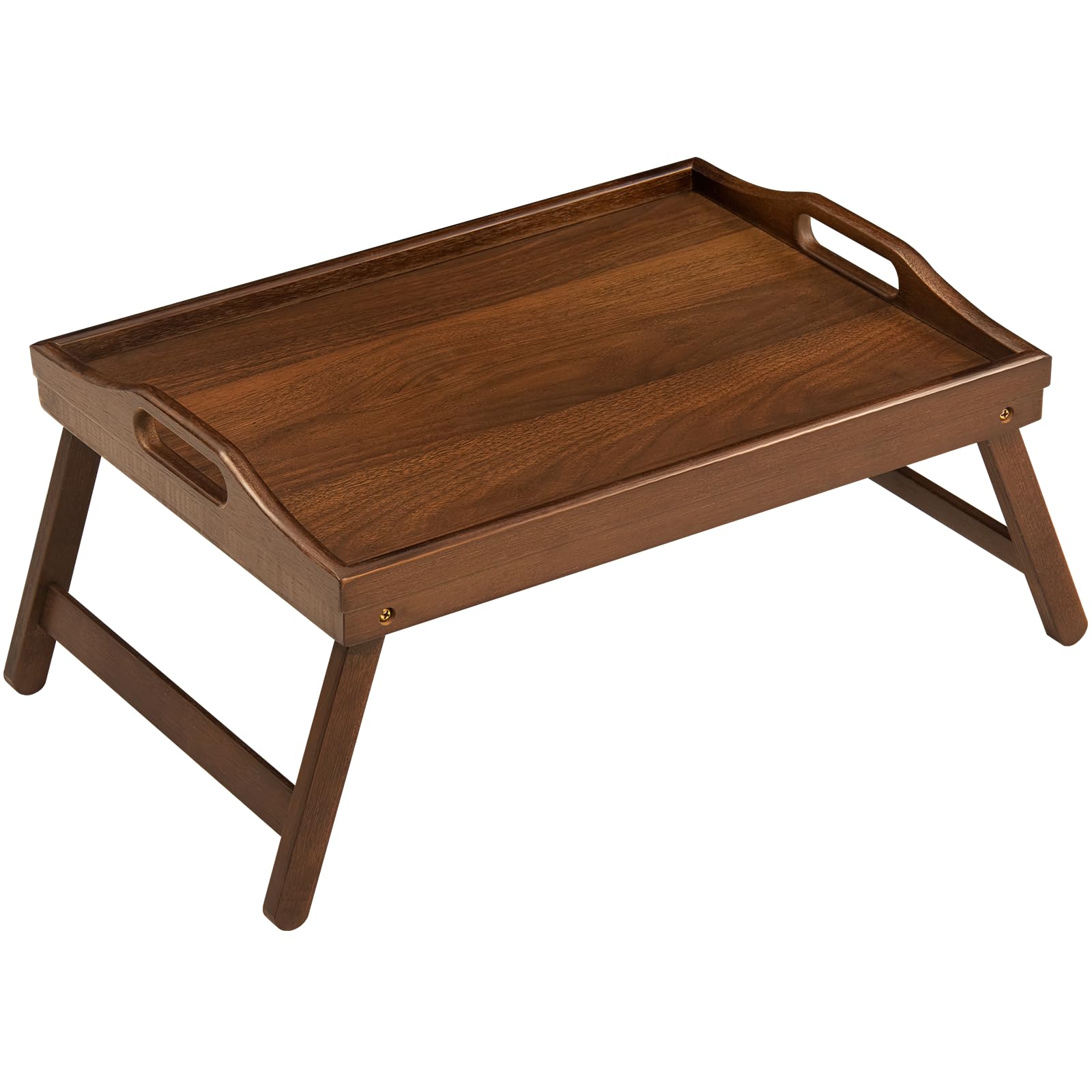Bamboo Laptop Bed Tray with Foldable Legs & Handles - Portable Breakfast Serving Table in Walnut Finish | Perfect for Working, Eating, or Reading in Bed