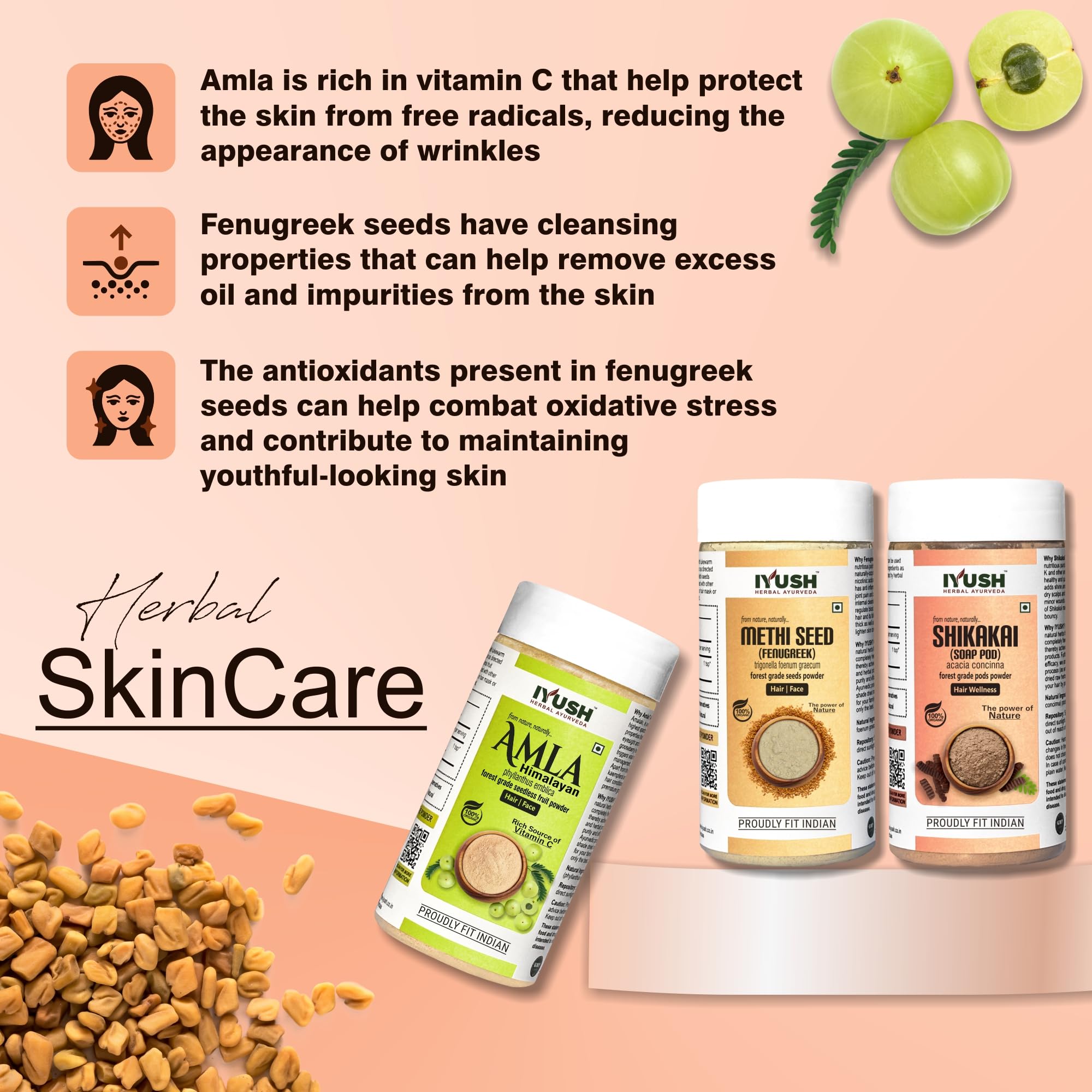 Organic Ayurvedic Amla Powder with Fenugreek & Shikakai for Hair Growth - 300g | Natural Hair Mask for Dry, Frizzy Hair | Volumizing Treatment | Herbal Hair Pack | Promotes Stronger, Thicker Hair | Perfect for DIY Hair Care & Scalp Treatments