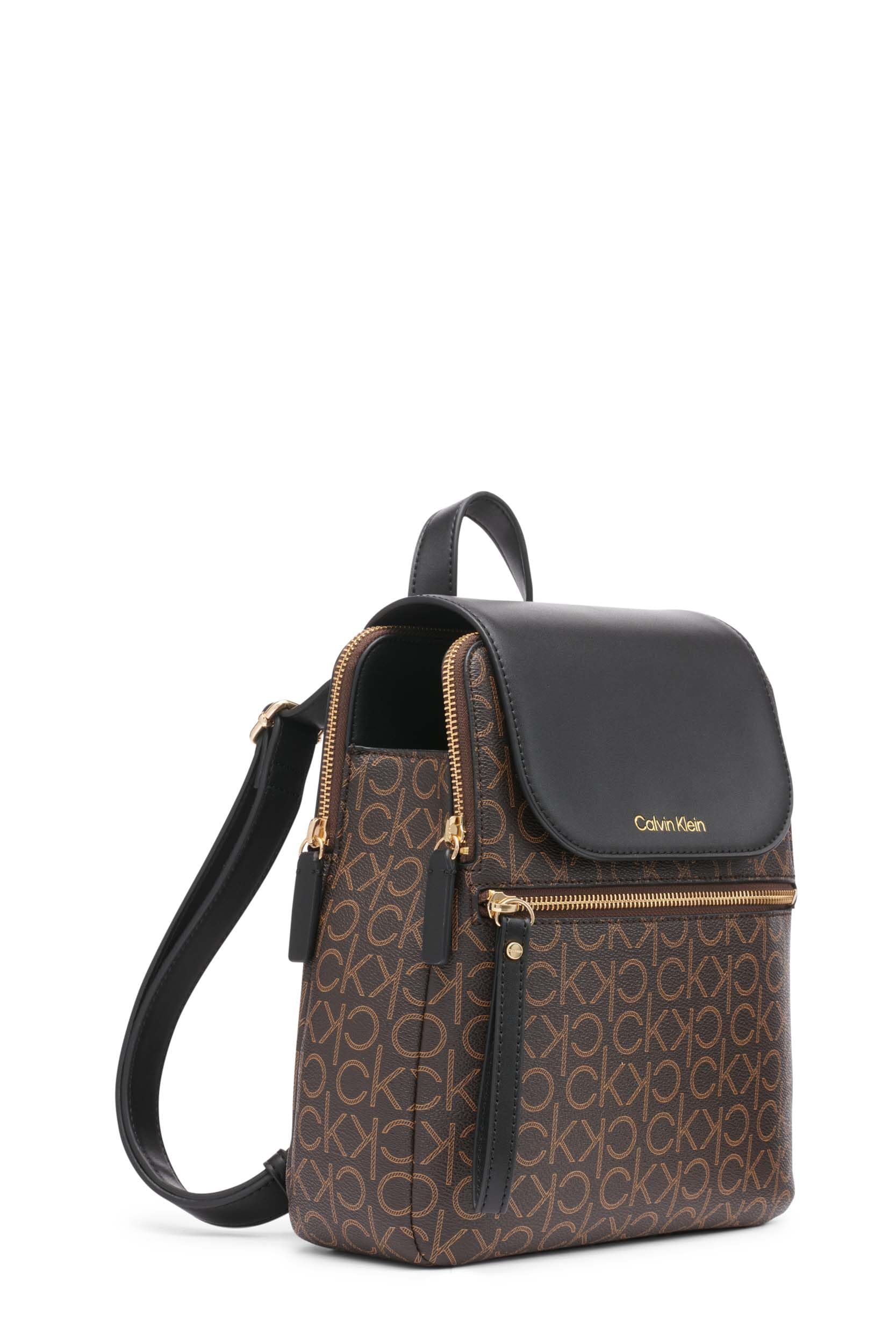 Calvin Klein Reyna Signature Key Item Flap Backpack for Women - Stylish Brown, Khaki & Black Options - Perfect for Work, Travel & Everyday Use