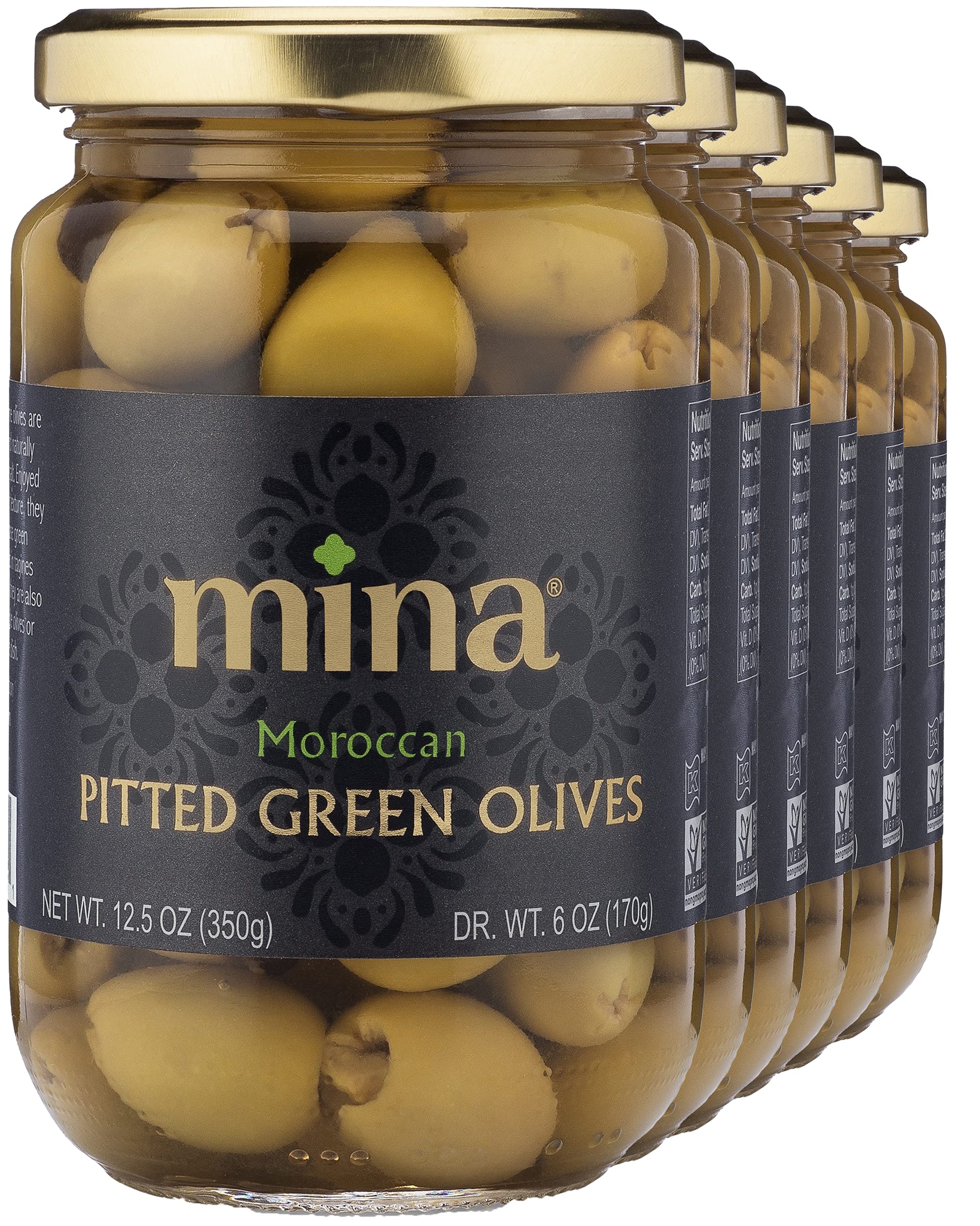 Premium Pitted Green Olives - Hand Picked, Naturally Cured | Keto, Paleo & Vegan Friendly Snack | Gluten Free, Low Carb, Non-GMO, Kosher Certified | 12.5 oz (Pack of 6) | Perfect for Charcuterie Boards, Salads & Mediterranean Recipes
