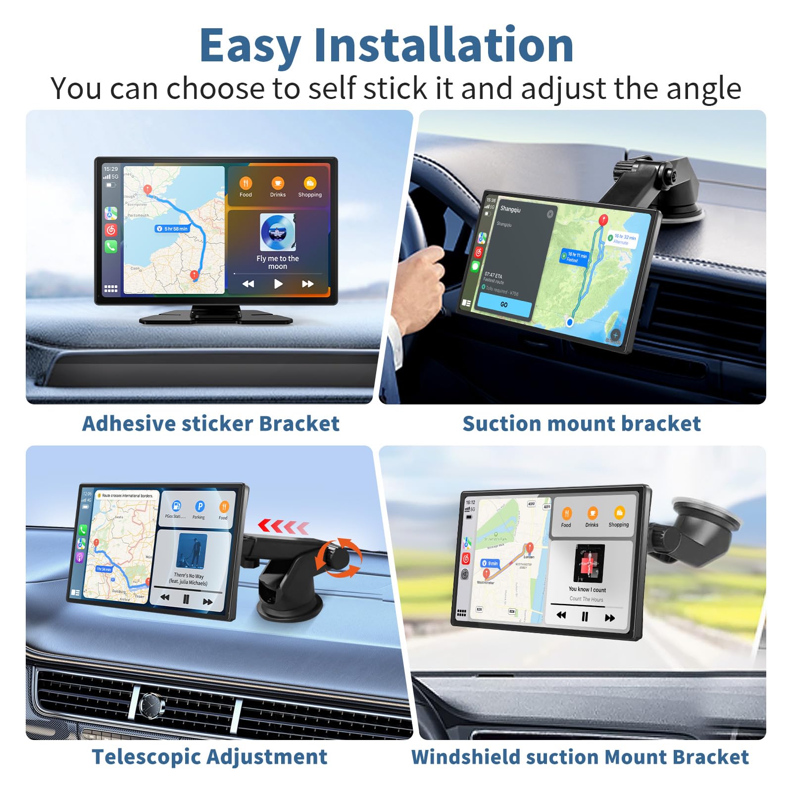 9 Inch HD Portable Wireless CarPlay Screen for Car & Android Auto - 4K Dash Cam, 1080P Backup Camera, Mirror Link, Navigation, Voice Control, Bluetooth - Perfect for Road Trips & Daily Commuting