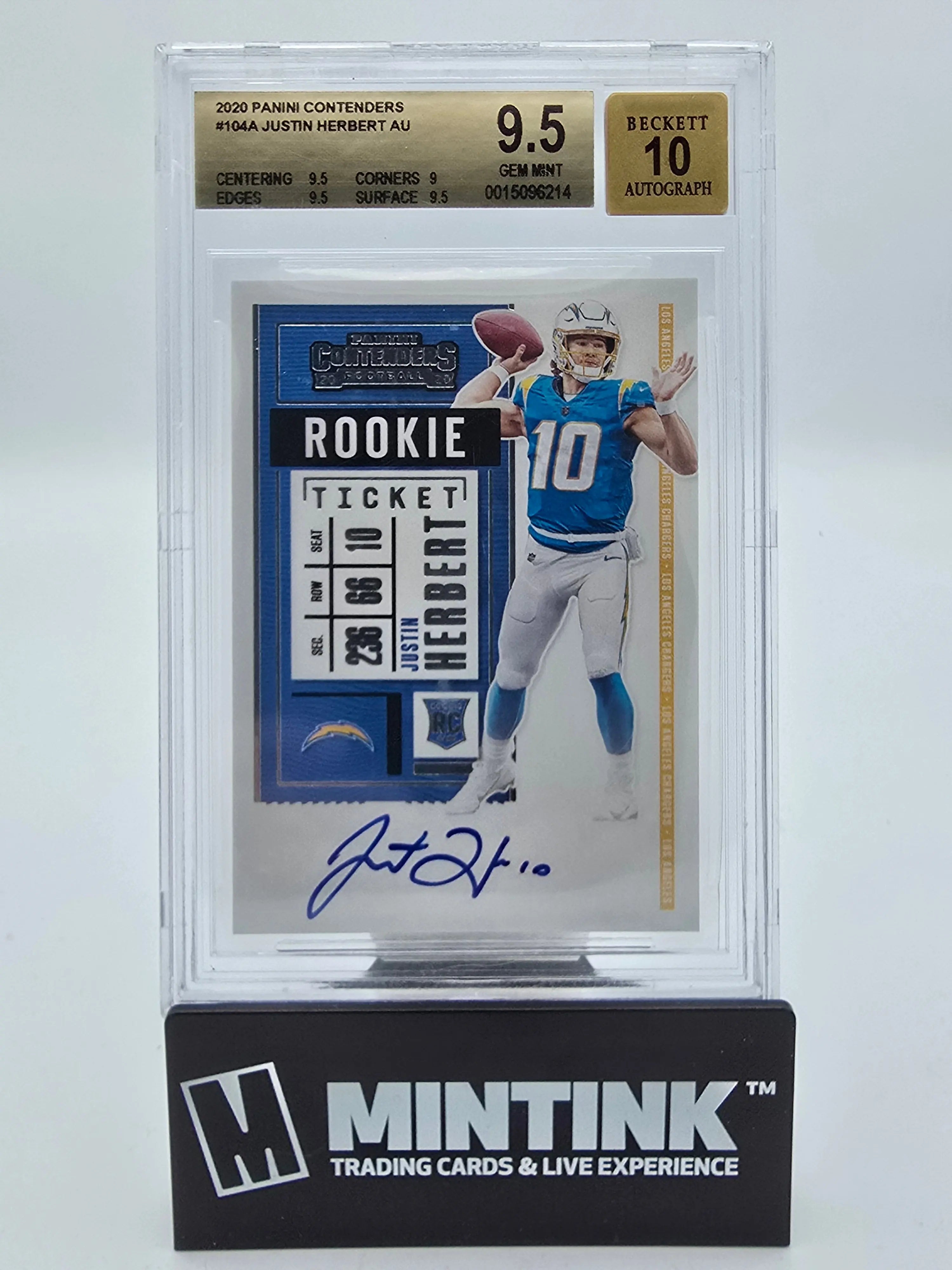 2020 Panini Contenders Justin Herbert Rookie Ticket Auto #104 BGS 9.5 Graded Football Card - Perfect for Collectors, Sports Memorabilia & Investment