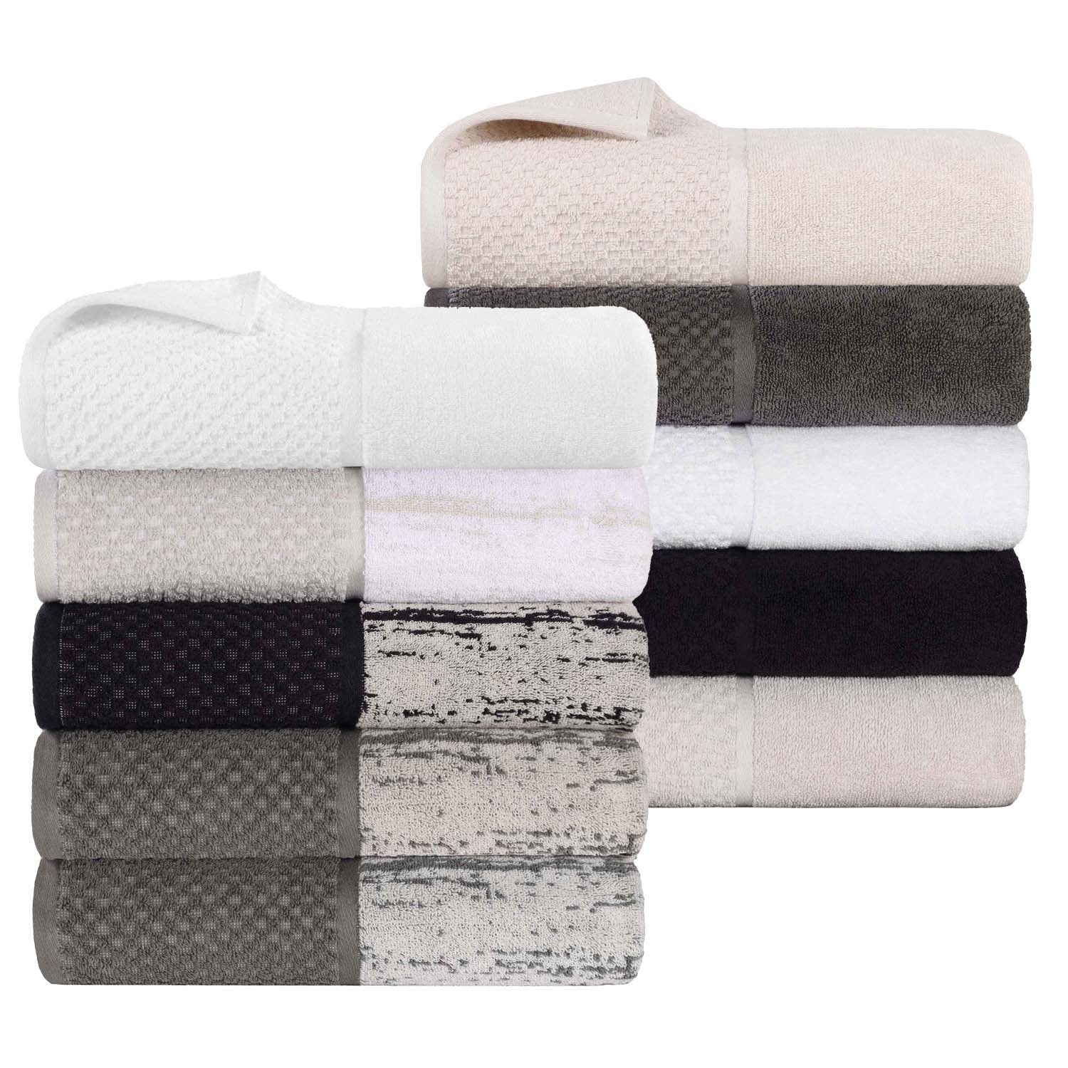 Premium Cotton Plush Jacquard Hand Towel Set of 6 - Soft & Absorbent Bath & Kitchen Towels for Spa, Guest Bathroom & Luxury Home Decor