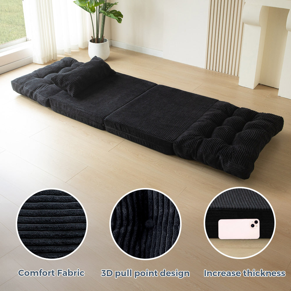 MAXYOYO Tufted Foldable Bean Bag Sofa Bed with Pillows - Black Floor Couch for Living Room, Bedroom & Dorm | Comfortable Lounge Chair for Relaxing, Reading & Gaming