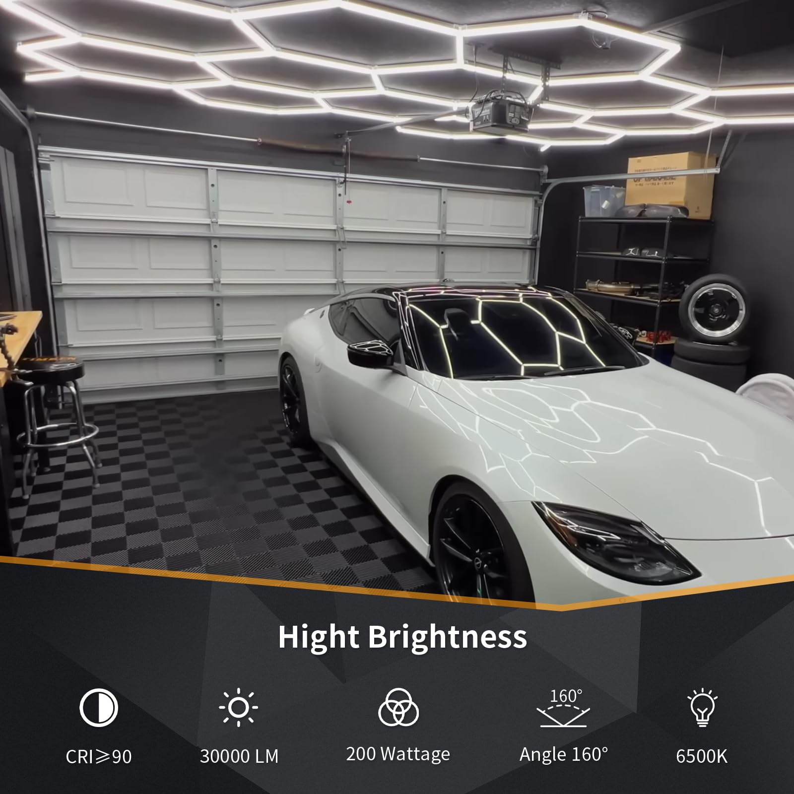 Hexagon LED Garage Light 25 Pack - 200W 30000LM 6500K Bright White Hexagonal Lights for Garage, Basement, Warehouse | Dimmable Shop Lighting for Auto Detailing, Car Workshop & Industrial Spaces