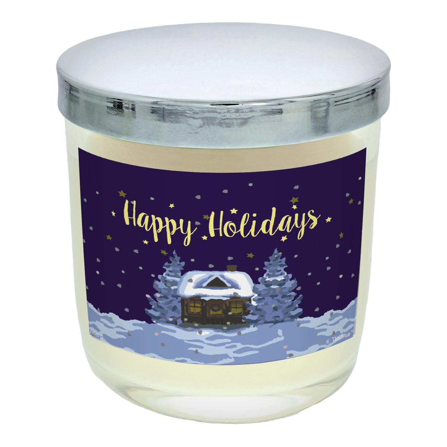 Happy Holidays Rustic Cabin Scented Candle with Lid - Winter Apple Spice Home Decor for Cozy Cabin, Farmhouse & Christmas Decorations