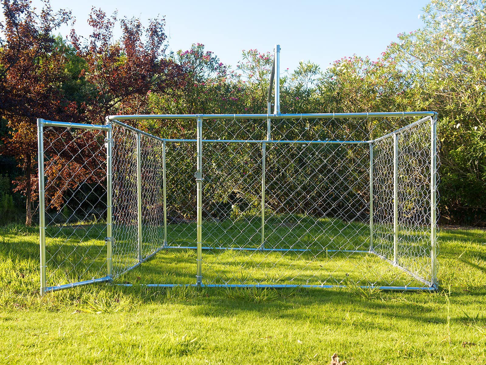 Heavy Duty Large Outdoor Dog Kennel - Extra Wide Metal Dog Cage with Waterproof Cover for Backyard, Farm & Patio - Durable Pet House for Big Dogs (Silver) - Perfect for Training, Travel & Outdoor Shelter