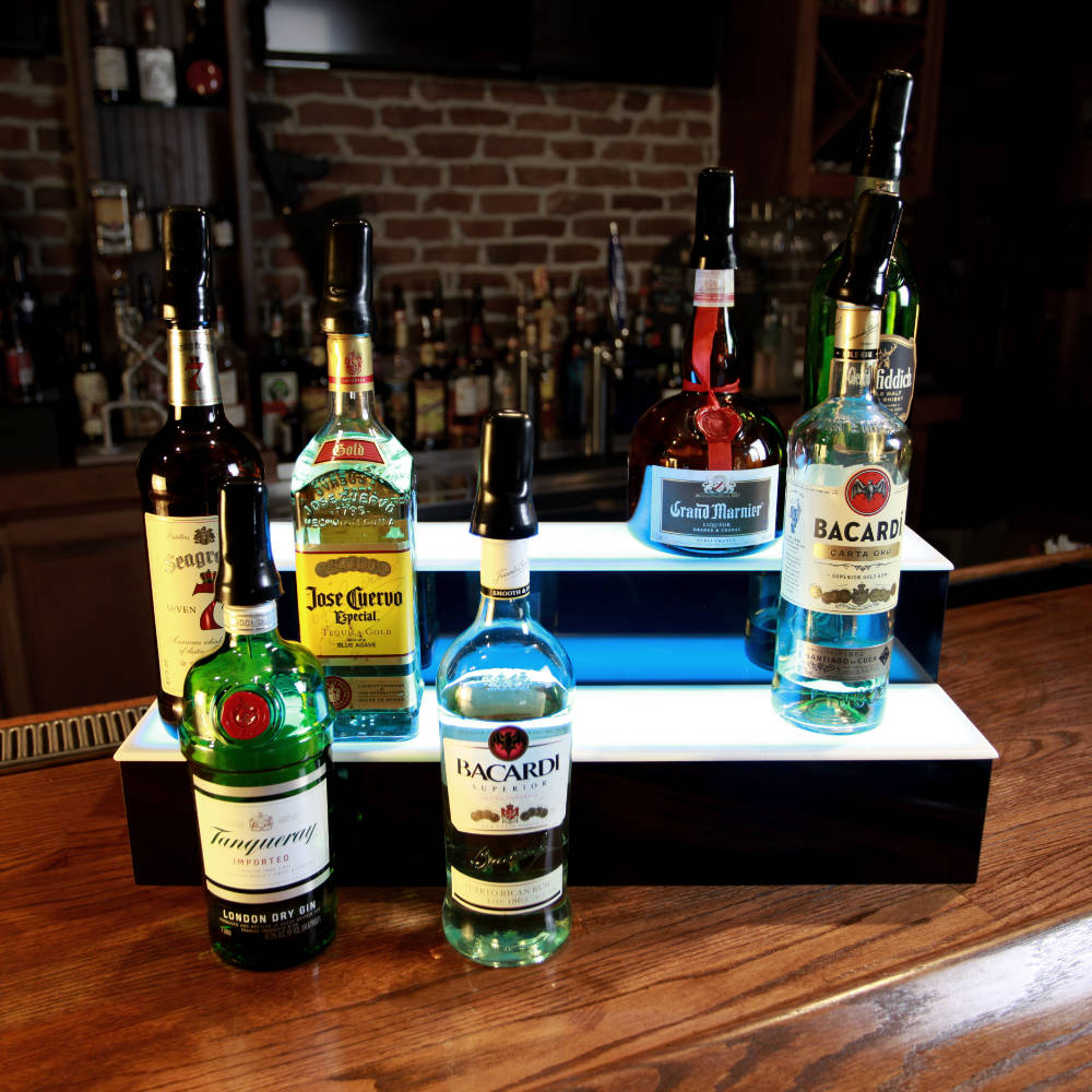 BarConic® 2-Tier LED Liquor Bottle Display Shelf - Black with Multi-Colored Lights | Perfect for Home Bars, Restaurants & Retail Stores