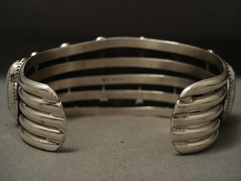 136g Heavy Vintage Navajo #8 Turquoise Native American Silver Bracelet - Handmade Southwest Jewelry for Women, Boho Fashion & Gift Ideas