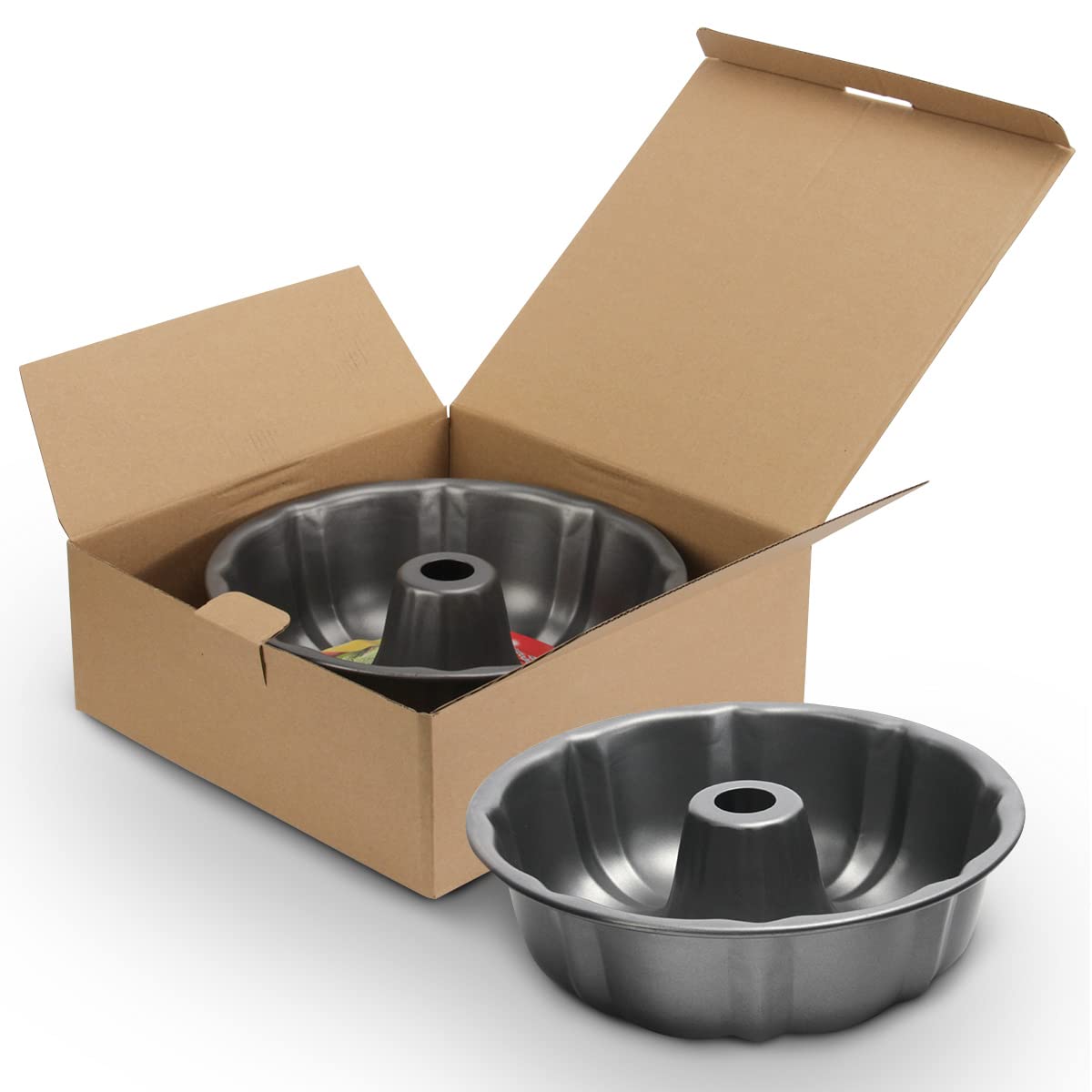 Nonstick 9.5 Inch Bundt Cake Pan Set of 2 - Heavy Duty Carbon Steel 12 Cup Pound Cake Mold for Baking Bundt Cakes, Buntelet, Bavarois & Brownies (Grey) - Perfect for Holiday Desserts, Birthday Parties & Family Gatherings