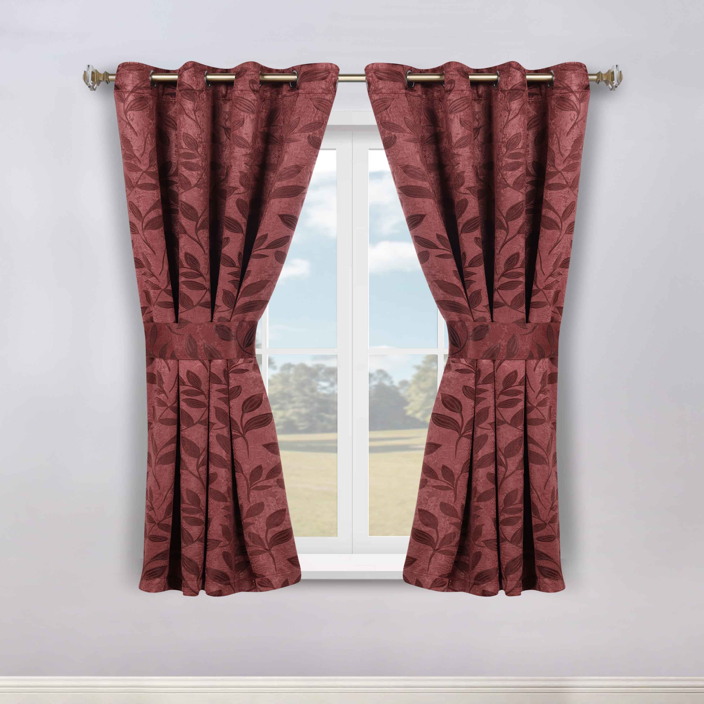 Blackout Curtains for Bedroom - Set of 2 Panels, 100% Room Darkening Thermal Insulated Drapes with Leaves Pattern - Perfect for Nursery, Home Theater & Light Sleepers
