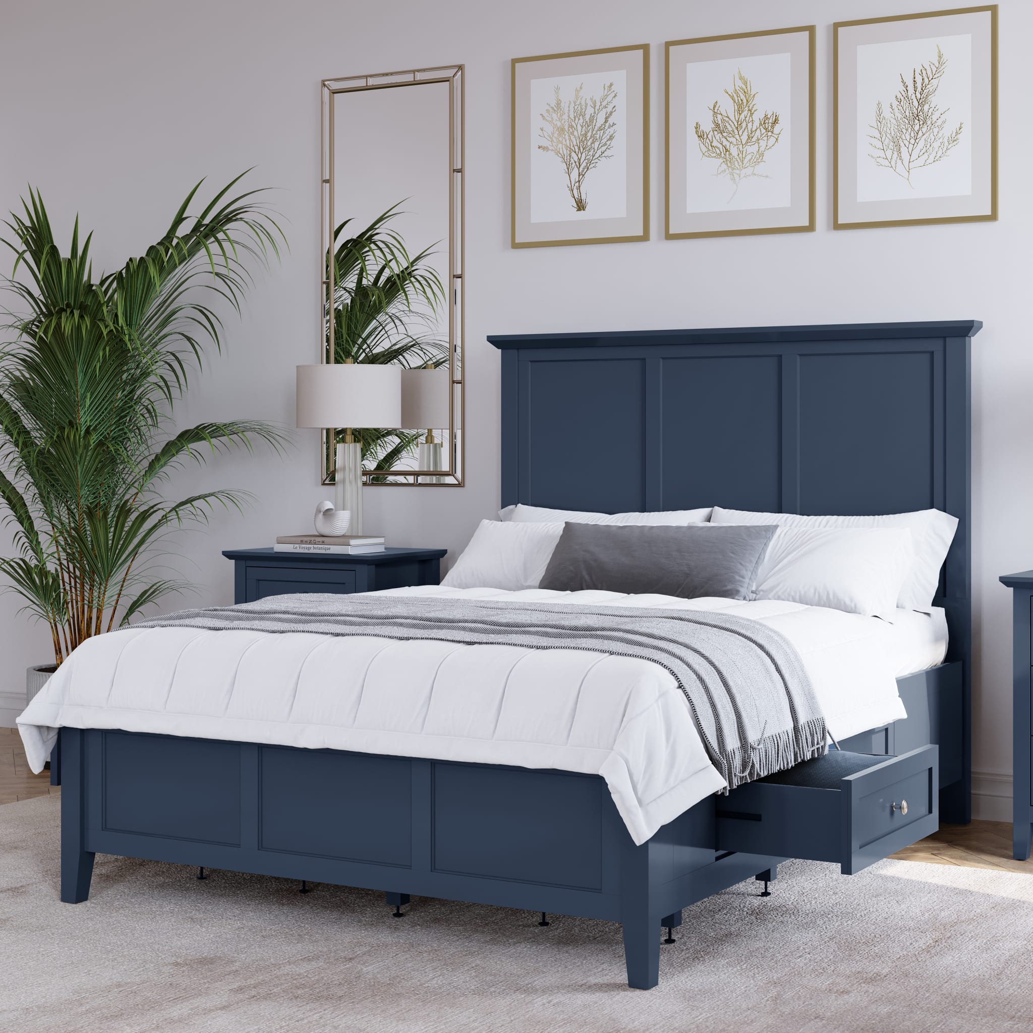 Grace Blueberry Four-Drawer Platform Storage Bed Frame with Underbed Storage - Perfect for Small Bedrooms, Dorms & Guest Rooms