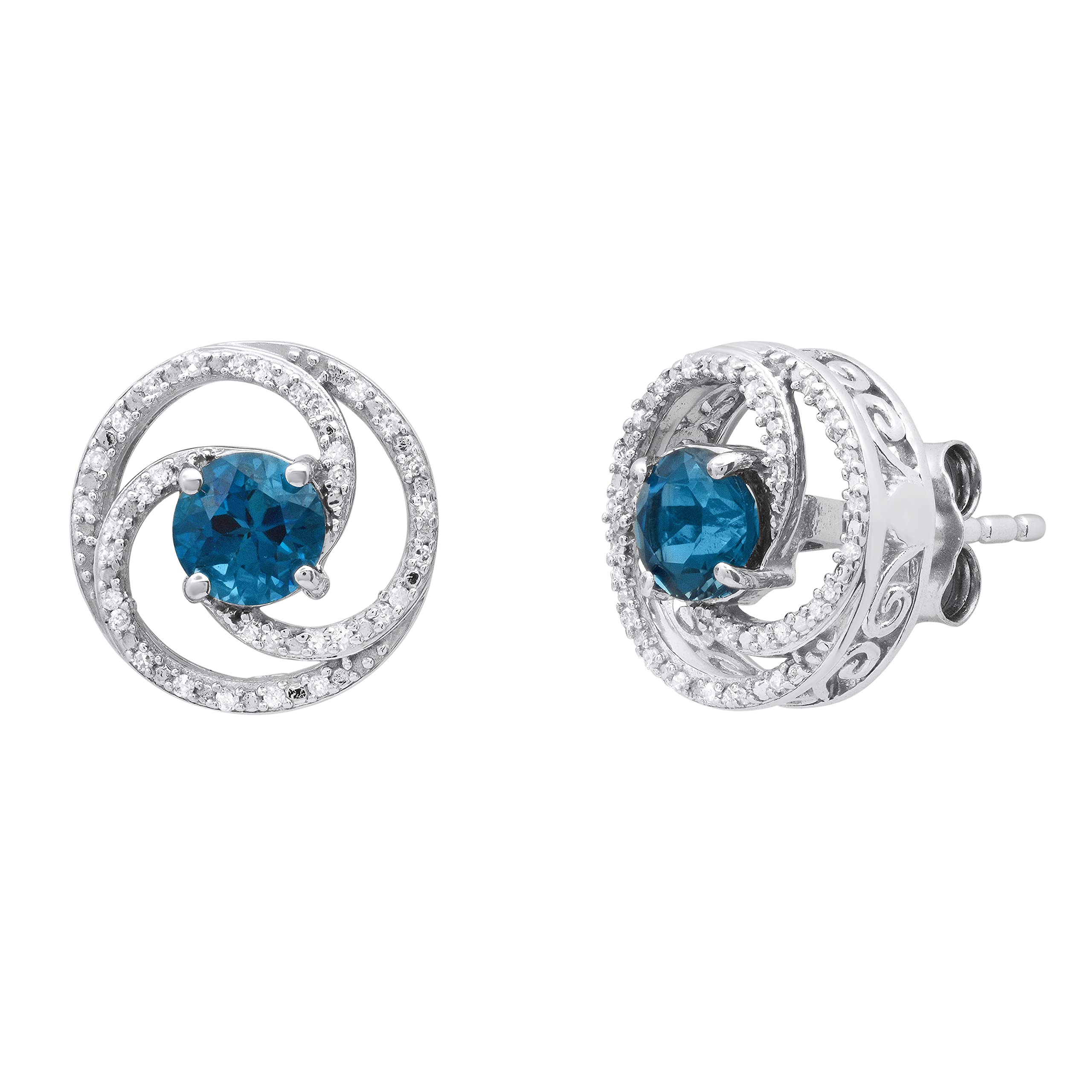 Dazzlingrock Collection 5mm Round London Blue Topaz & White Diamond Halo Stud Earrings for Women, 925 Sterling Silver - Perfect for Weddings, Parties & Everyday Elegance