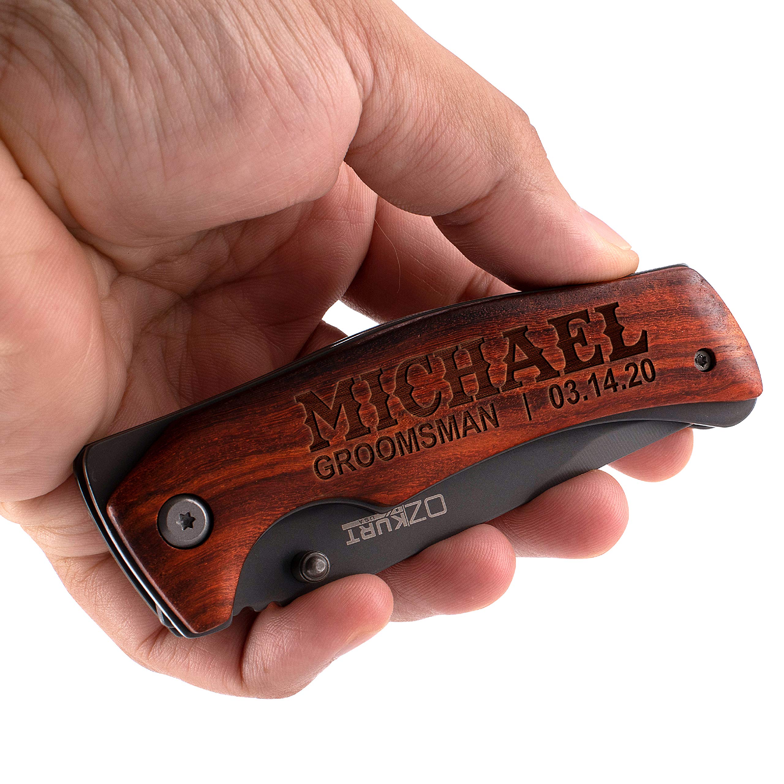 Custom Engraved Pocket Knife Set of 6 - Personalized Groomsmen Gifts with 20 Font Options | Wedding Proposal Gift for Best Man, Bridal Party & Groomsmen - Perfect for Bachelor Parties, Anniversary & Special Occasions