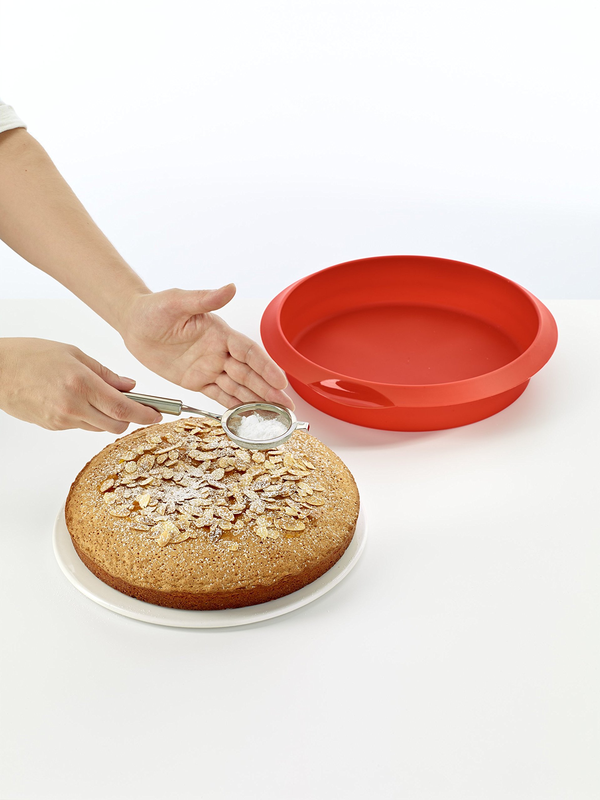 Lekue 9.5 Inch Round Cake Pan for Baking - Non-Stick Red Silicone Mold | Perfect for Birthday Cakes, Wedding Cakes & Home Baking